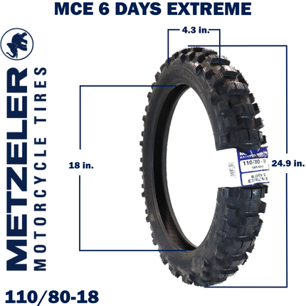 Metzeler MCE 6 Days Extreme Rear Dirt Bike Tire 110/80-18 - Off-Road Enduro Competition Tire - Tube Type - Bonus Motorcycle Tire Keychain
