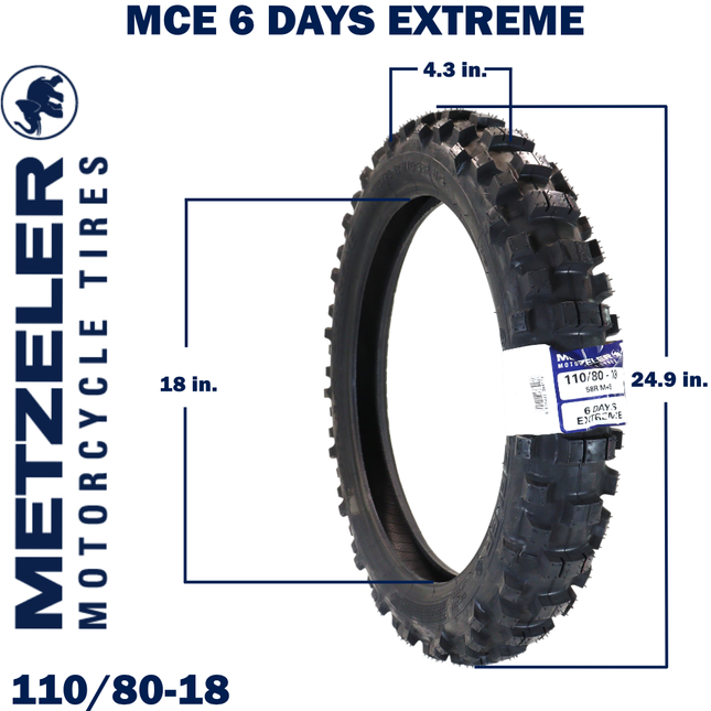 Metzeler MCE 6 Days Extreme Rear Dirt Bike Tire 110/80-18 - Off-Road Enduro Competition Tire - Tube Type - Bonus Motorcycle Tire Keychain