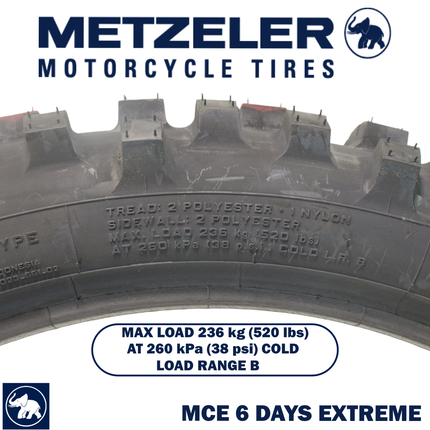 Metzeler MCE 6 Days Extreme Rear Dirt Bike Tire 110/80-18 - Off-Road Enduro Competition Tire - Tube Type - Bonus Motorcycle Tire Keychain