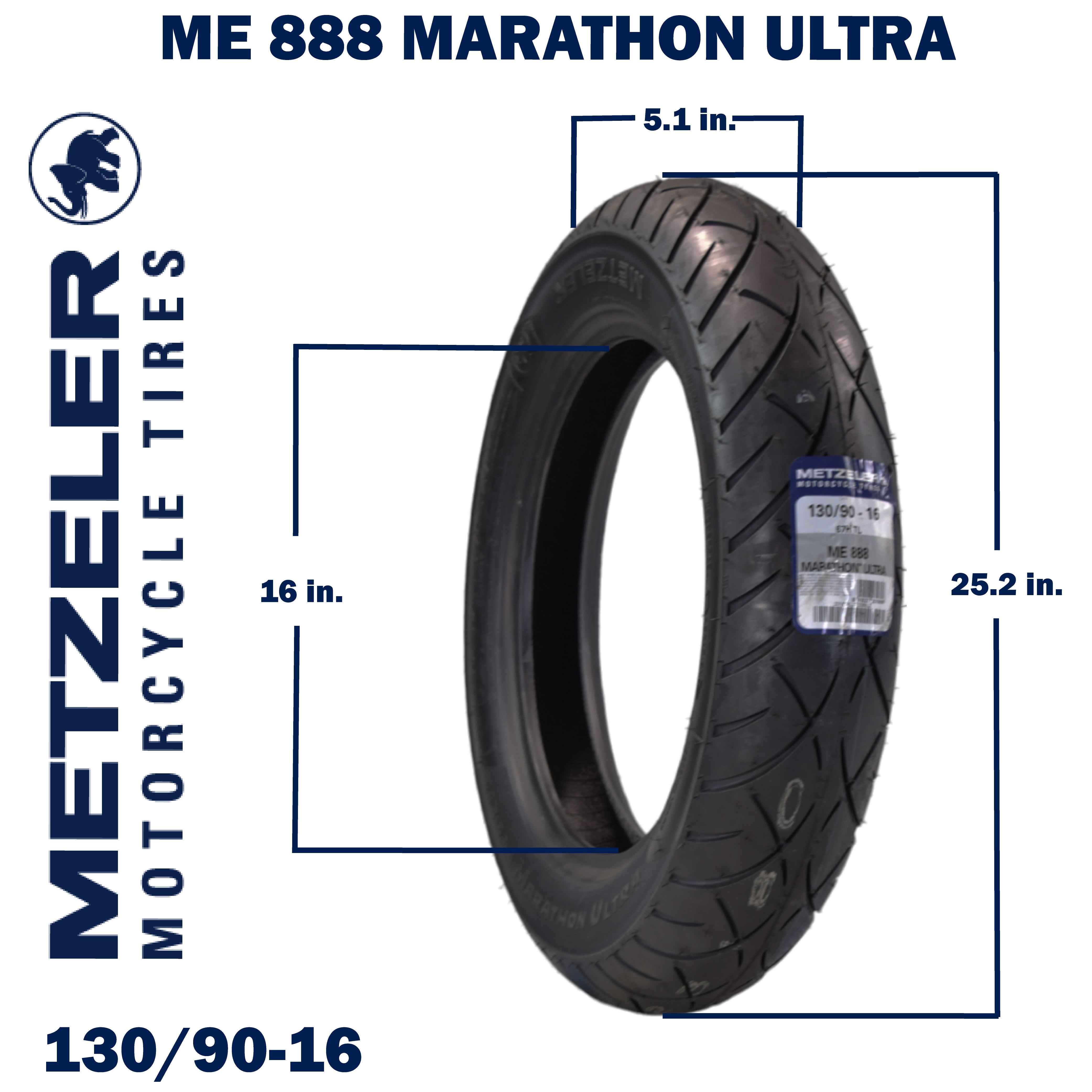 Metzeler ME 888 Marathon Ultra Front 130/90-16 67H Motorcycle Tire with Keychain