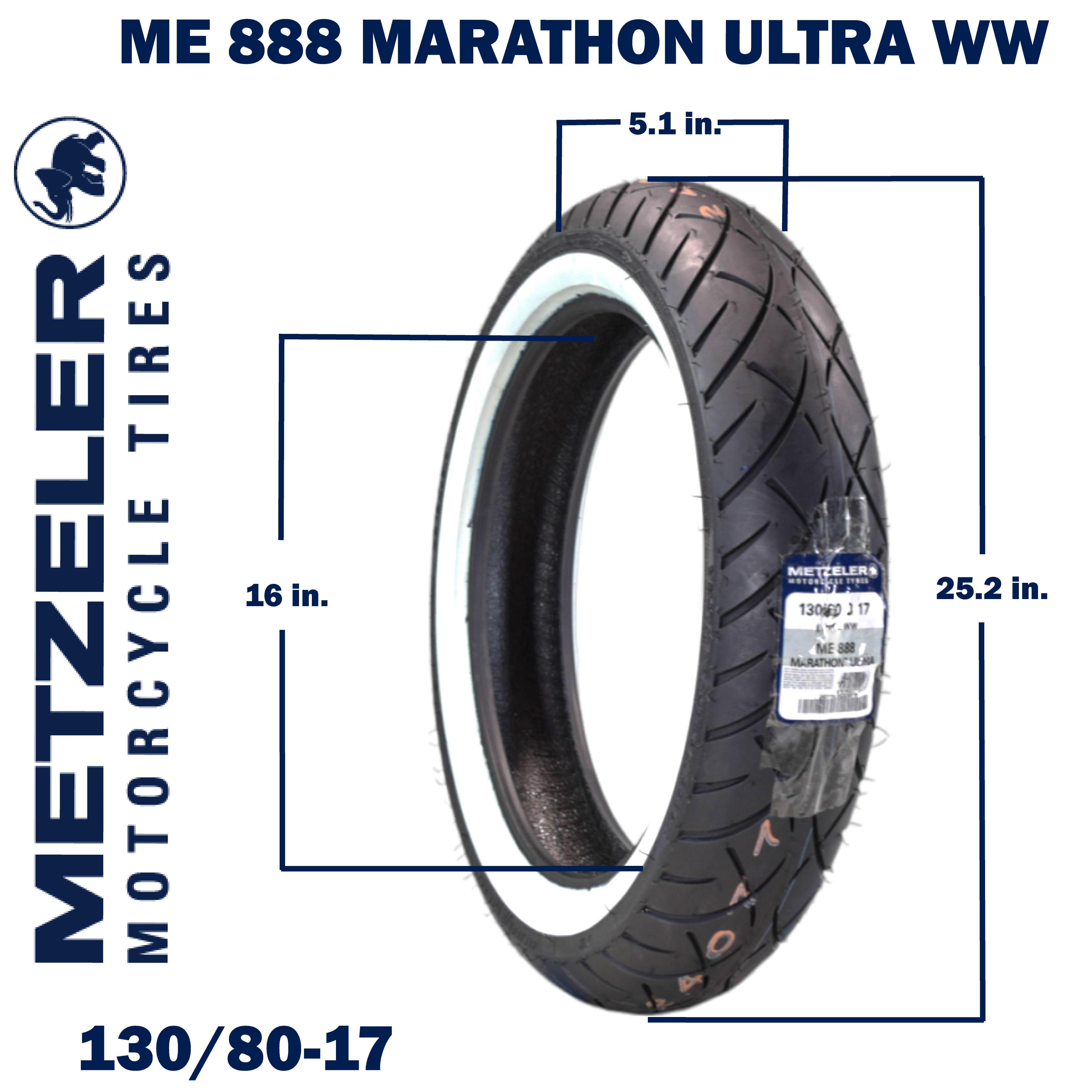 ME 888 Marathon Ultra Front 130/80B17 Wide Whitewall 65H