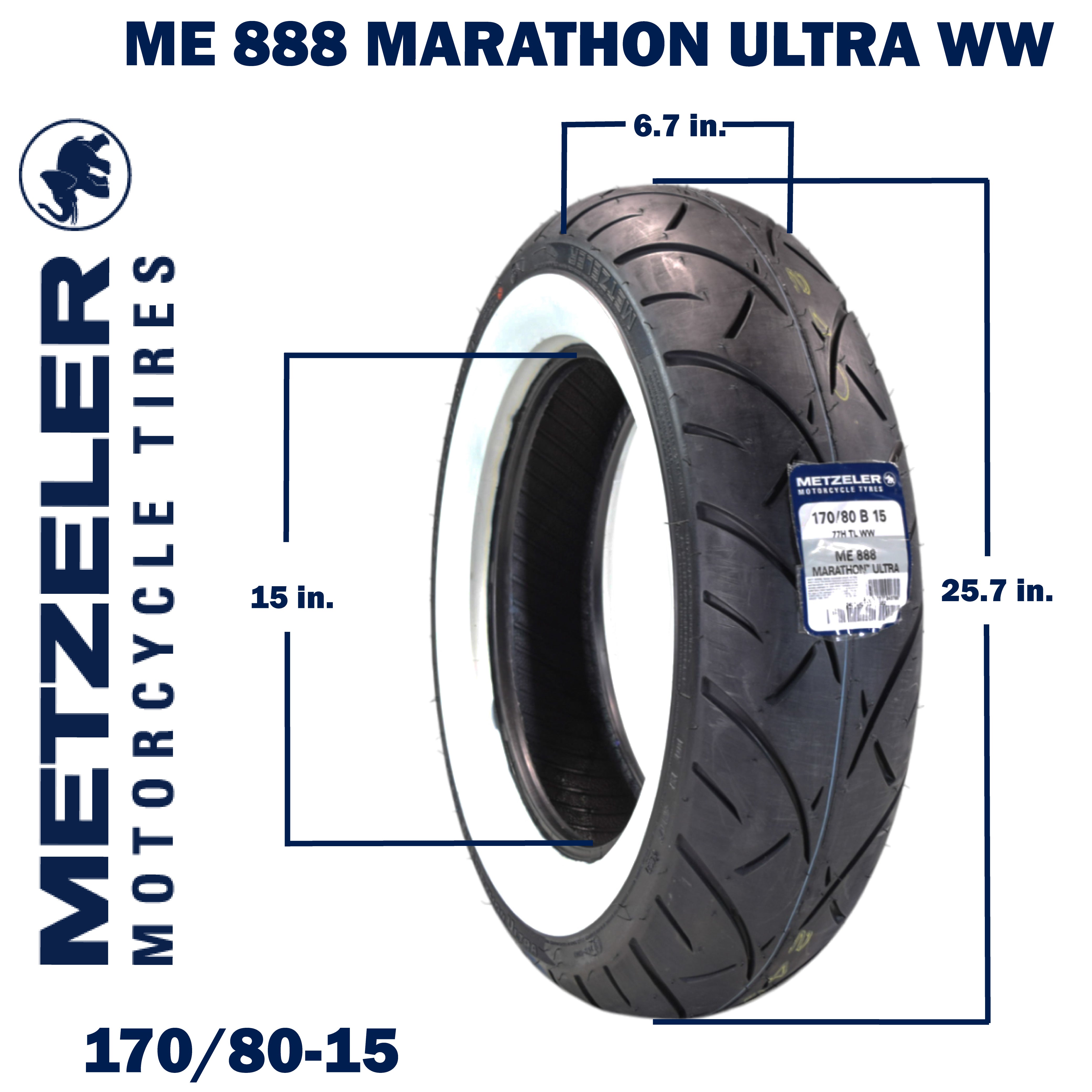 Metzeler ME 888 Marathon Ultra White Wall 170/80-15 Rear Tire with Keychain