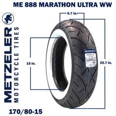 Metzeler ME 888 Marathon Ultra White Wall 170/80-15 Rear Tire with Keychain