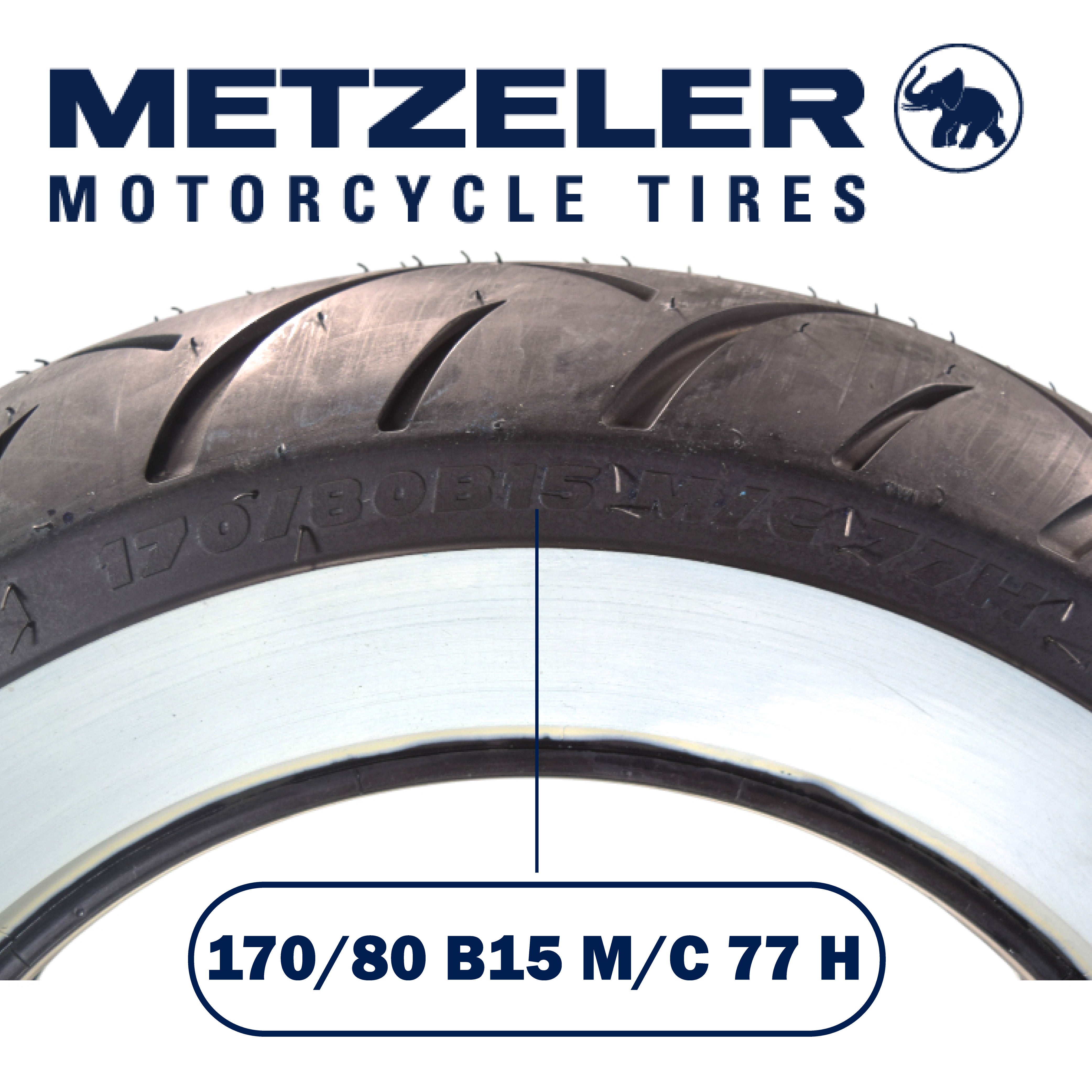 Metzeler ME 888 Marathon Ultra White Wall 170/80-15 Rear Tire with Keychain