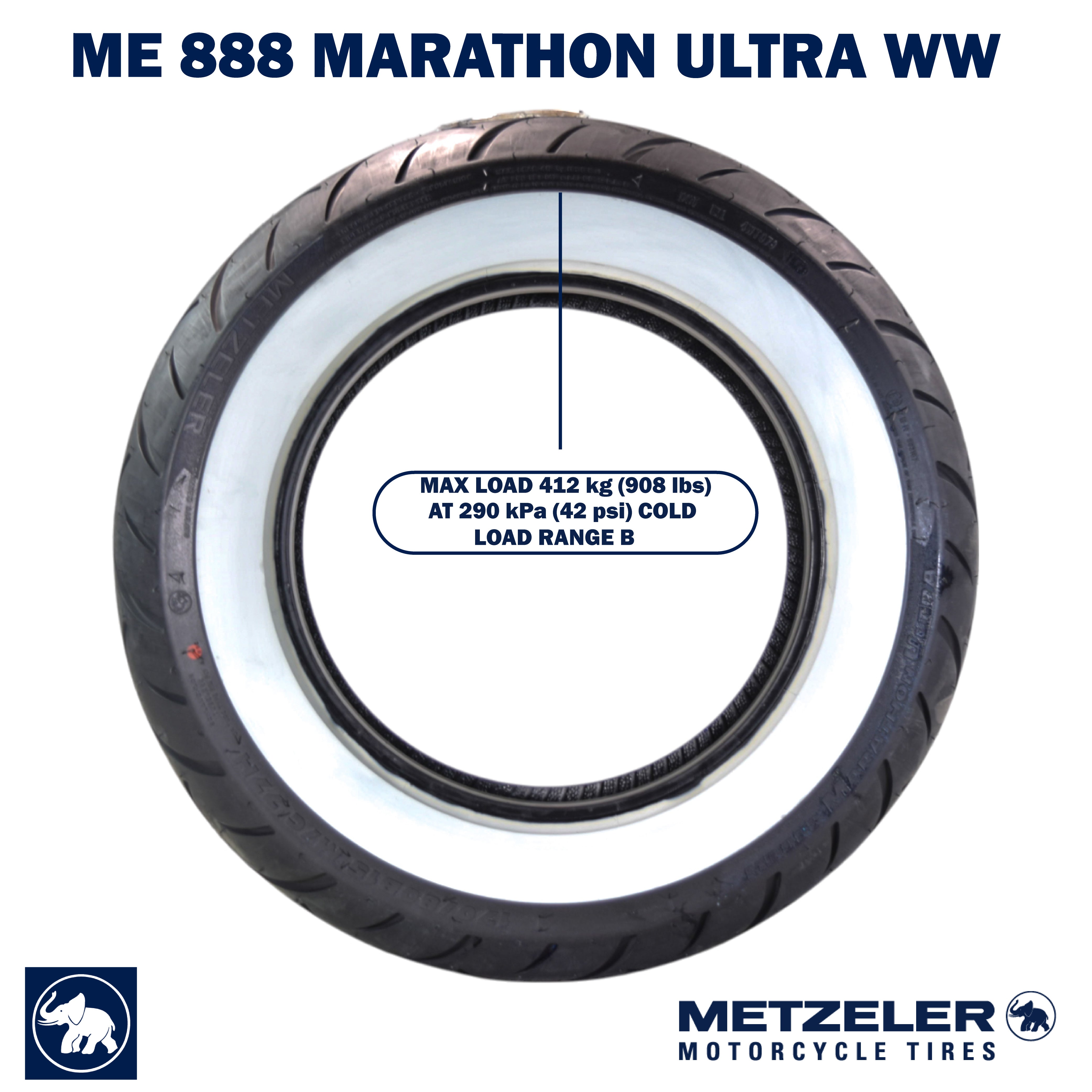 Metzeler ME 888 Marathon Ultra White Wall 170/80-15 Rear Tire with Keychain