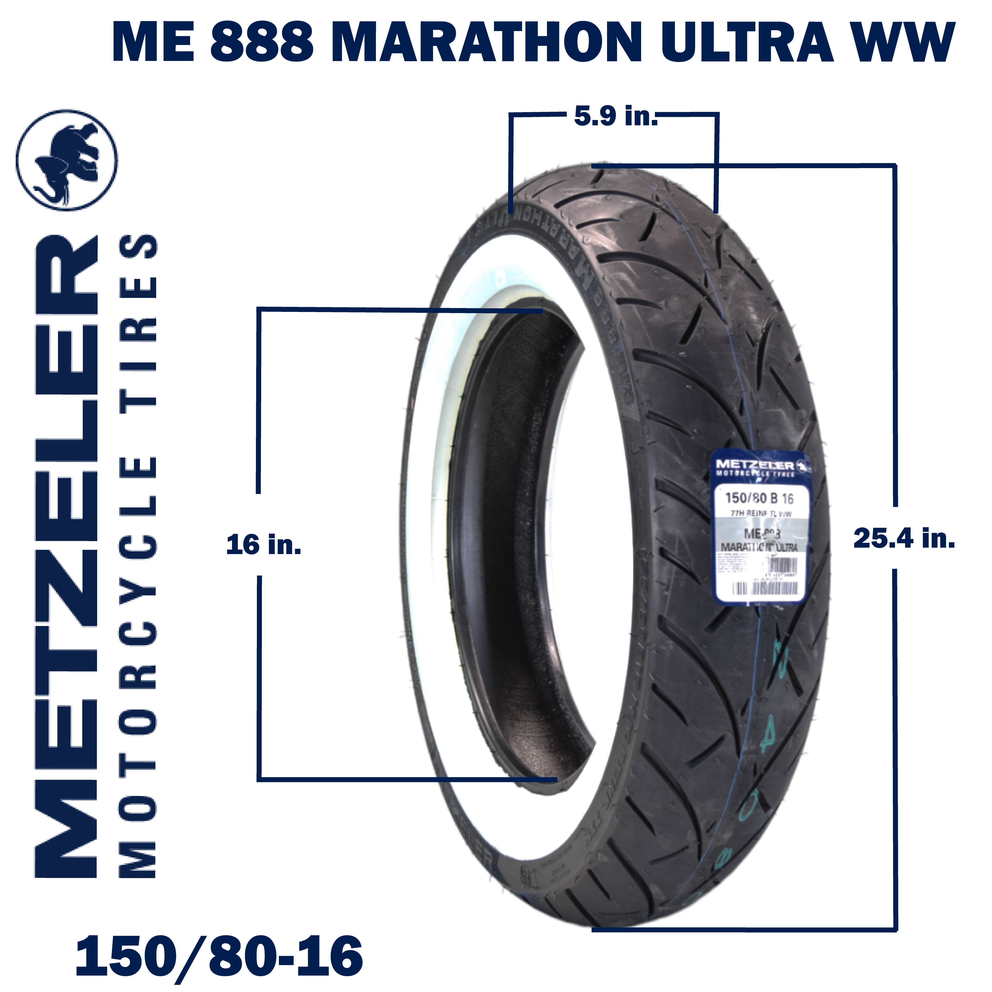 Metzeler ME 888 Marathon Ultra White Wall 150/80 B16 REINF Rear Tire with Keychain