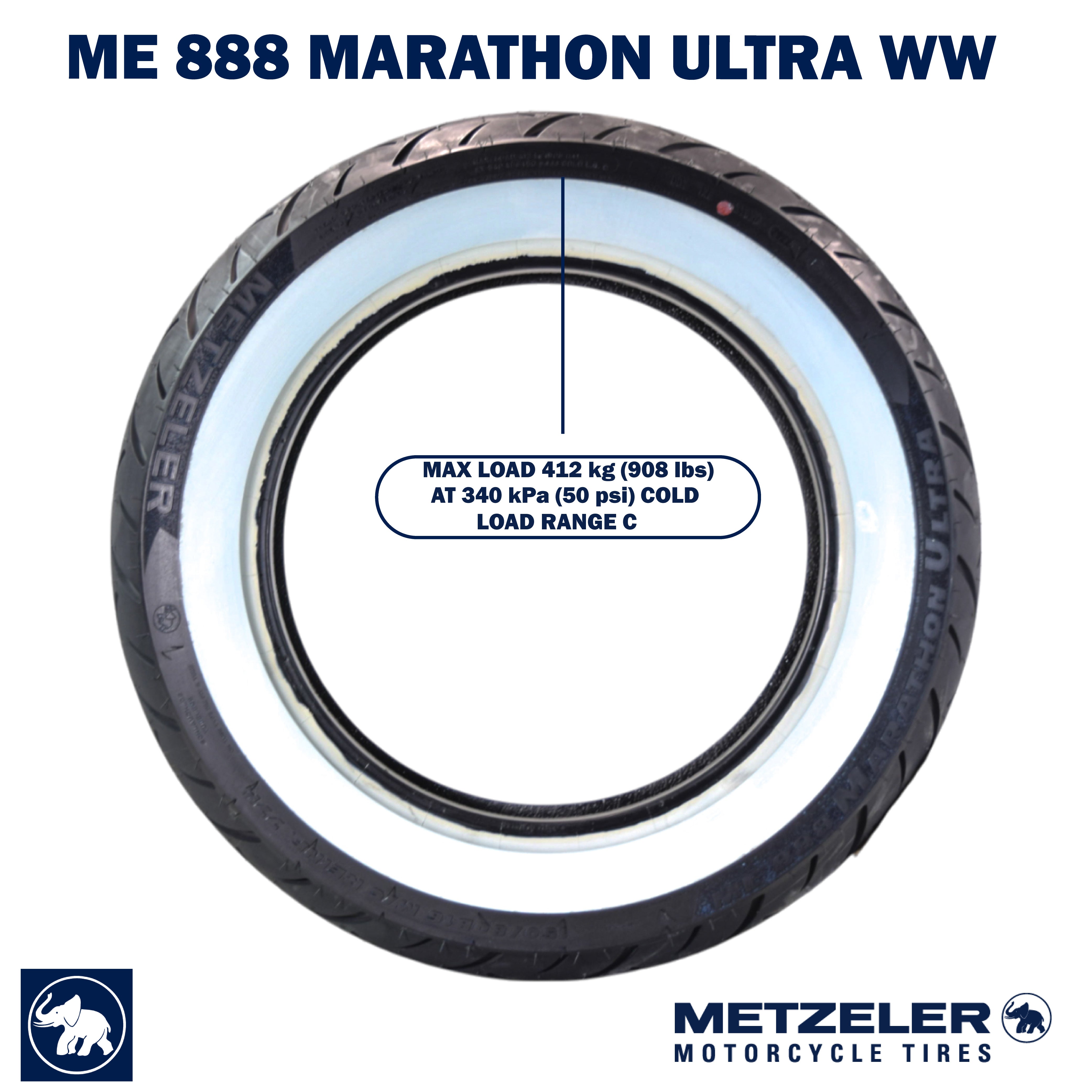 Metzeler ME 888 Marathon Ultra White Wall 150/80 B16 REINF Rear Tire with Keychain