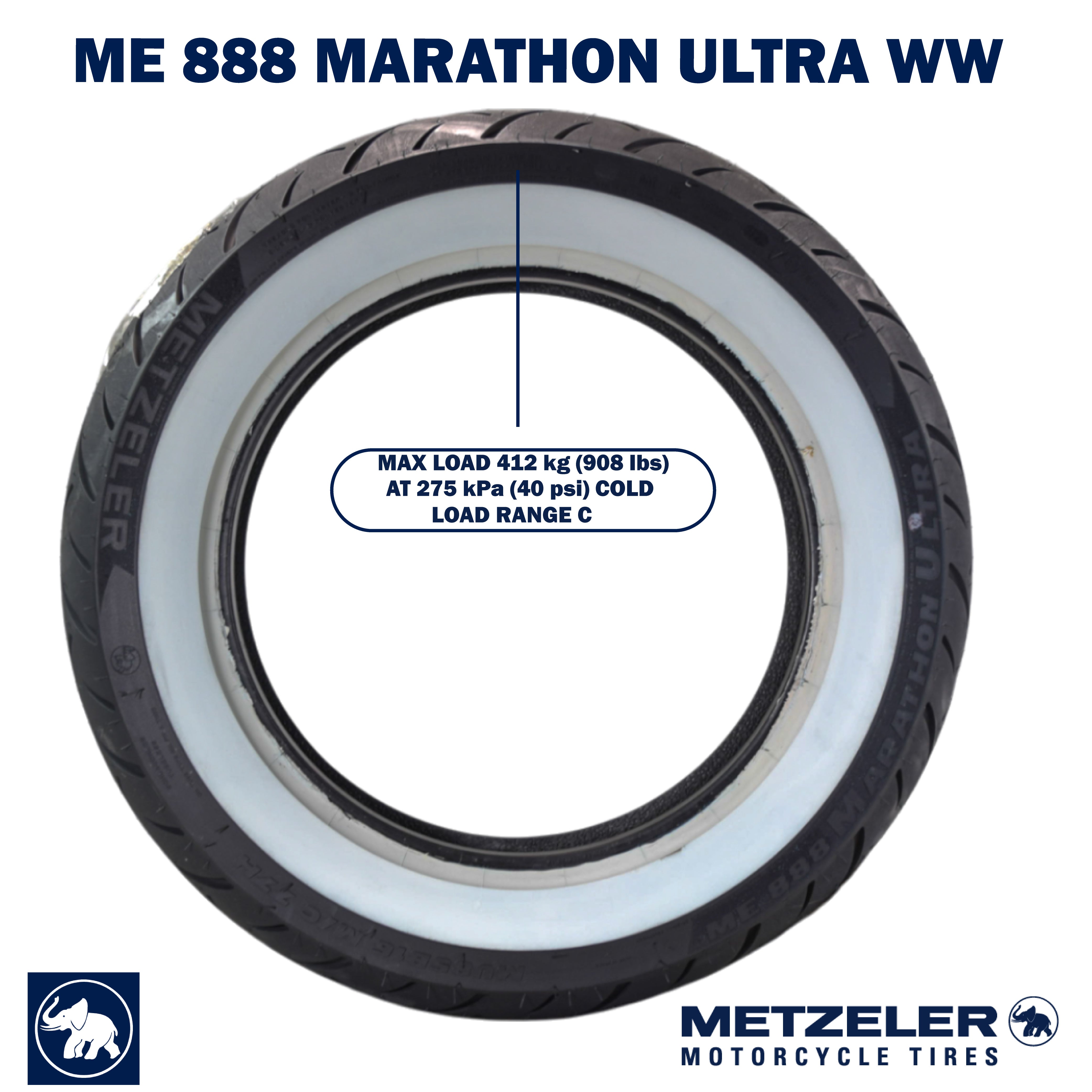 Metzeler ME 888 Marathon Ultra White Wall MU85 B16 Rear Tire with Keychain