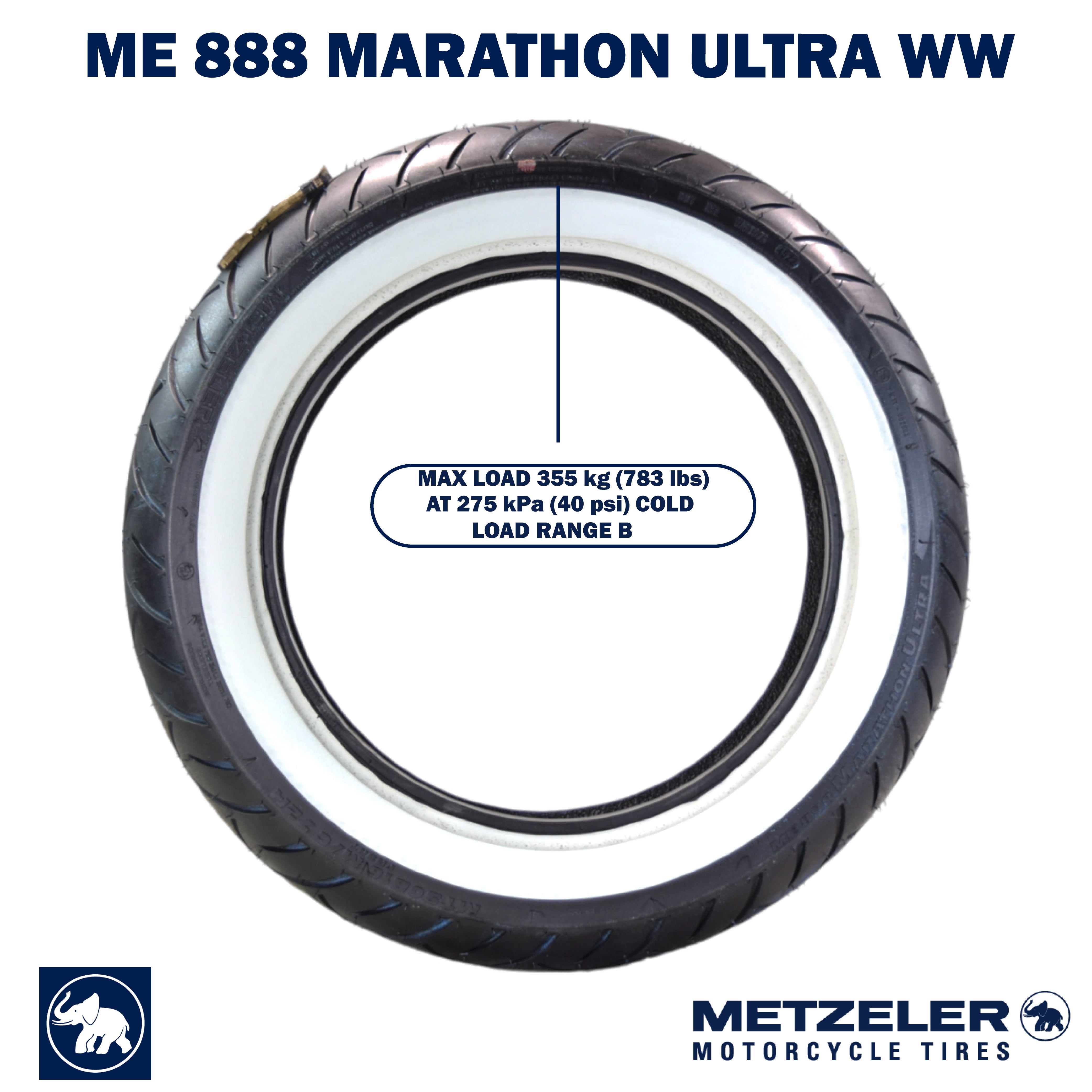 Metzeler ME 888 Marathon Ultra White Wall MT90 B16 Rear Tire with Keychain