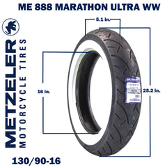 Metzeler ME 888 Marathon Ultra White Wall 130/90-16 Rear Tire with Keychain