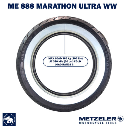 Metzeler ME 888 Marathon Ultra White Wall 130/90-16 Rear Tire with Keychain