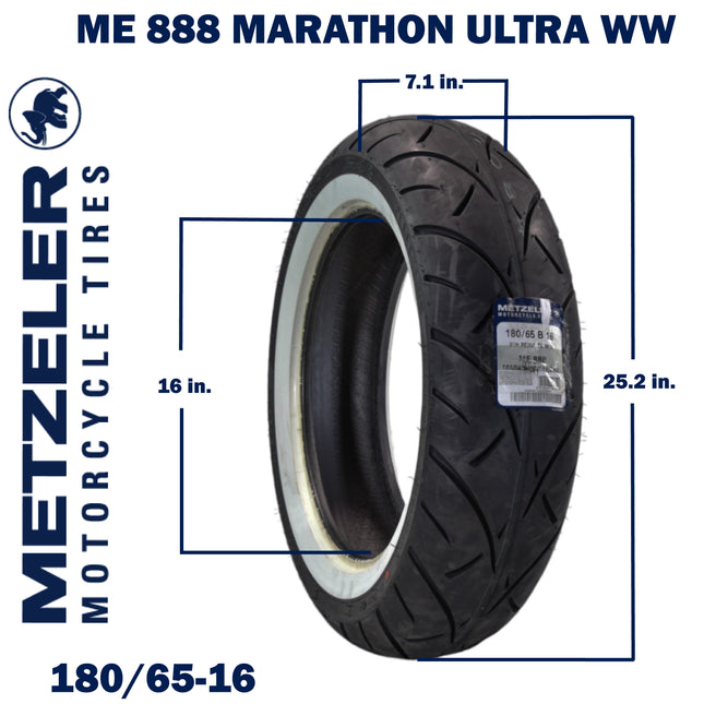 Metzeler ME 888 Marathon Ultra White Wall 180/65B16 REINF Rear Tire with Keychain