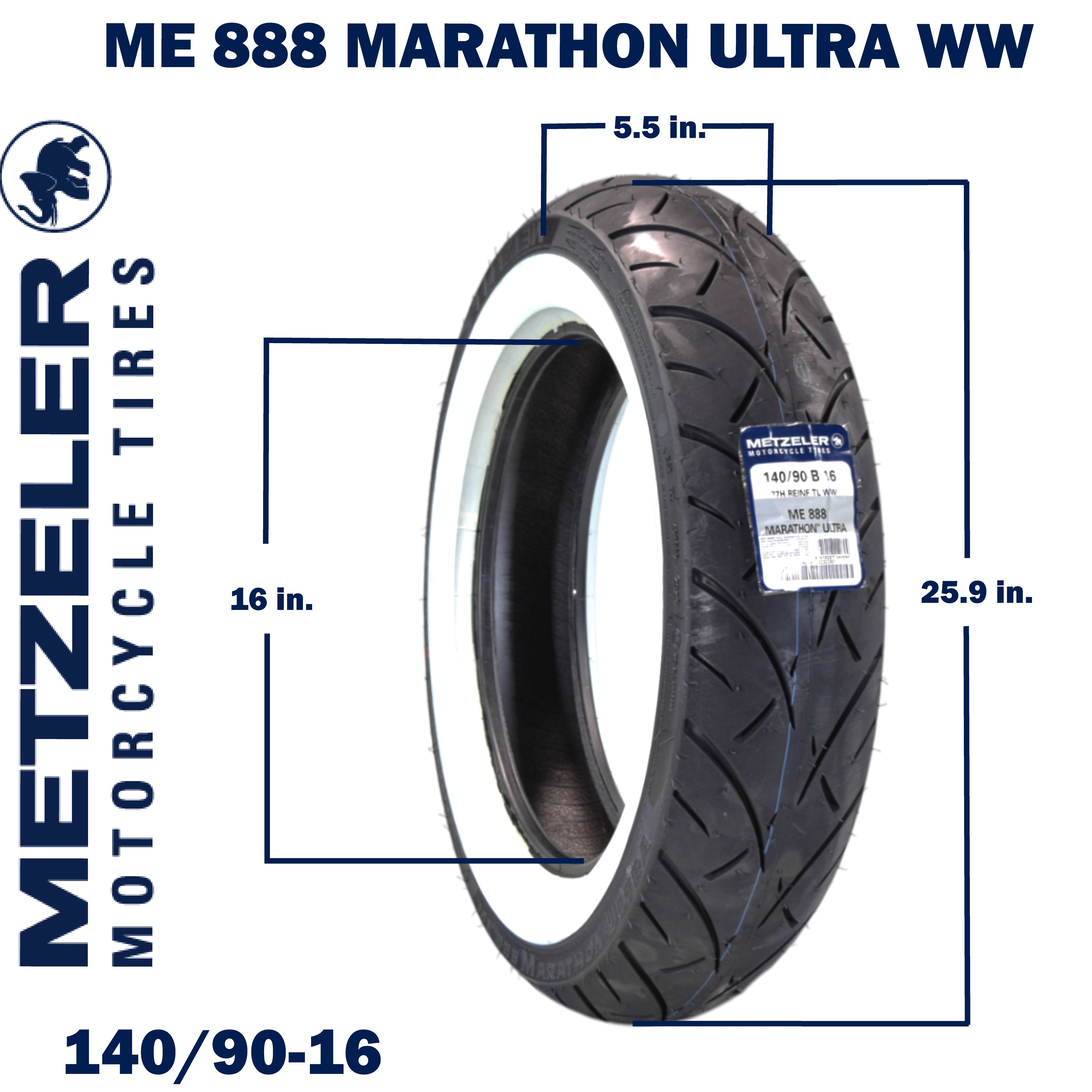 Metzeler ME 888 Marathon Ultra White Wall 140/90B16 REINF Rear Tire with Keychain