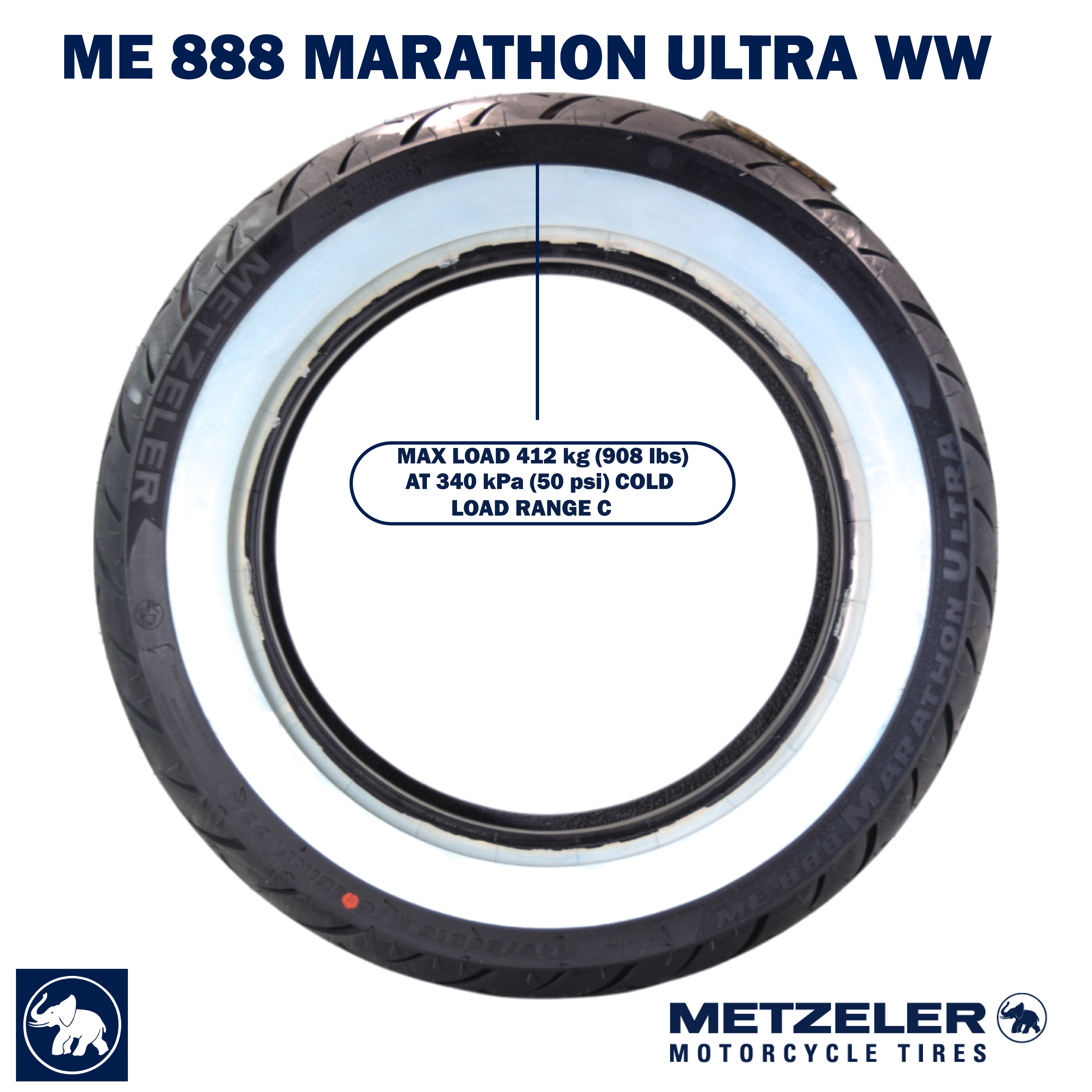 Metzeler ME 888 Marathon Ultra White Wall 140/90B16 REINF Rear Tire with Keychain