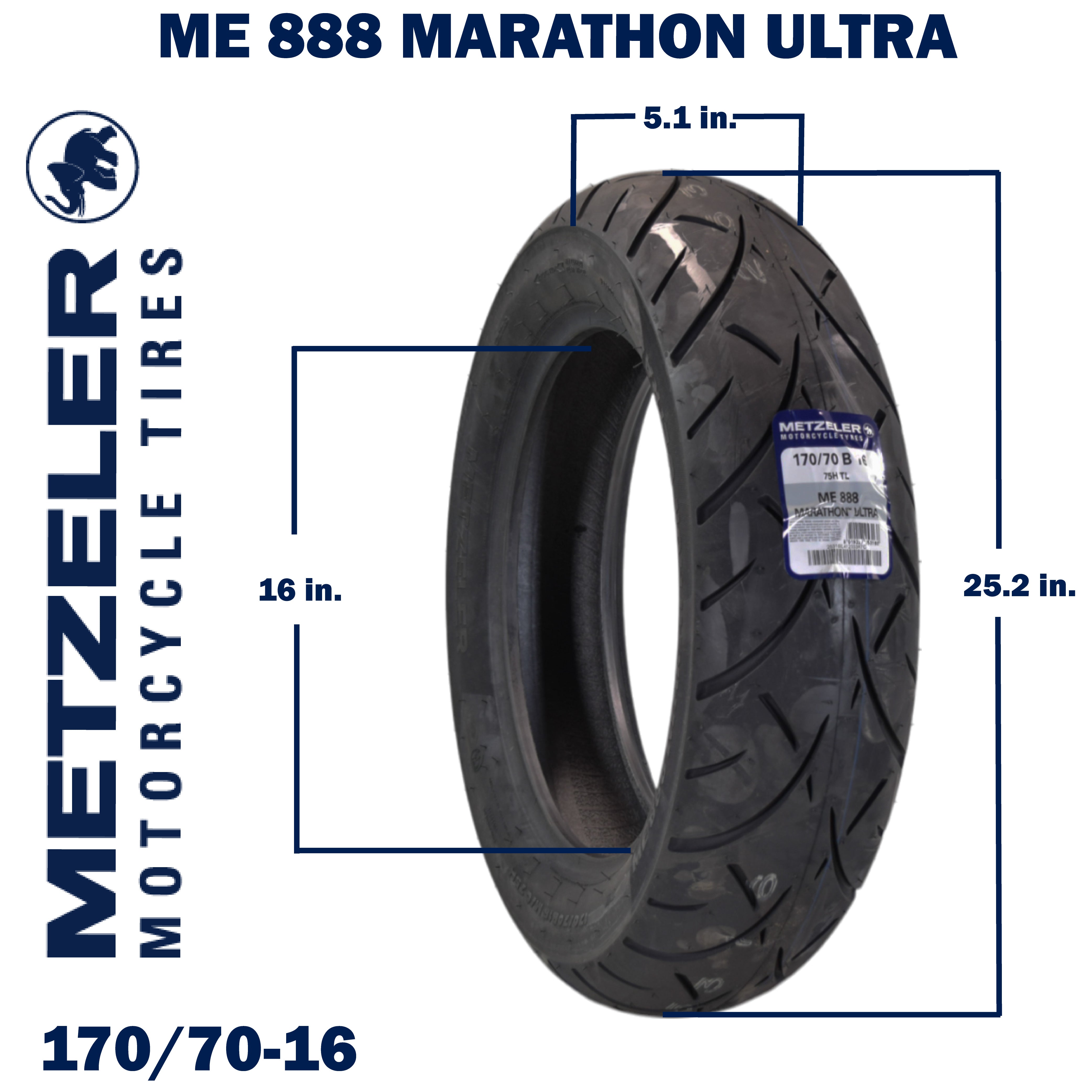 Metzeler ME 888 Marathon Ultra Rear 170/70B16 75H Motorcycle Tire with Keychain