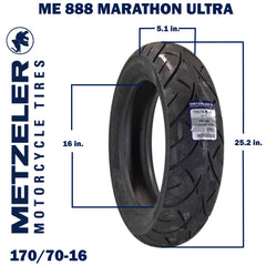 Metzeler ME 888 Marathon Ultra Rear 170/70B16 75H Motorcycle Tire with Keychain