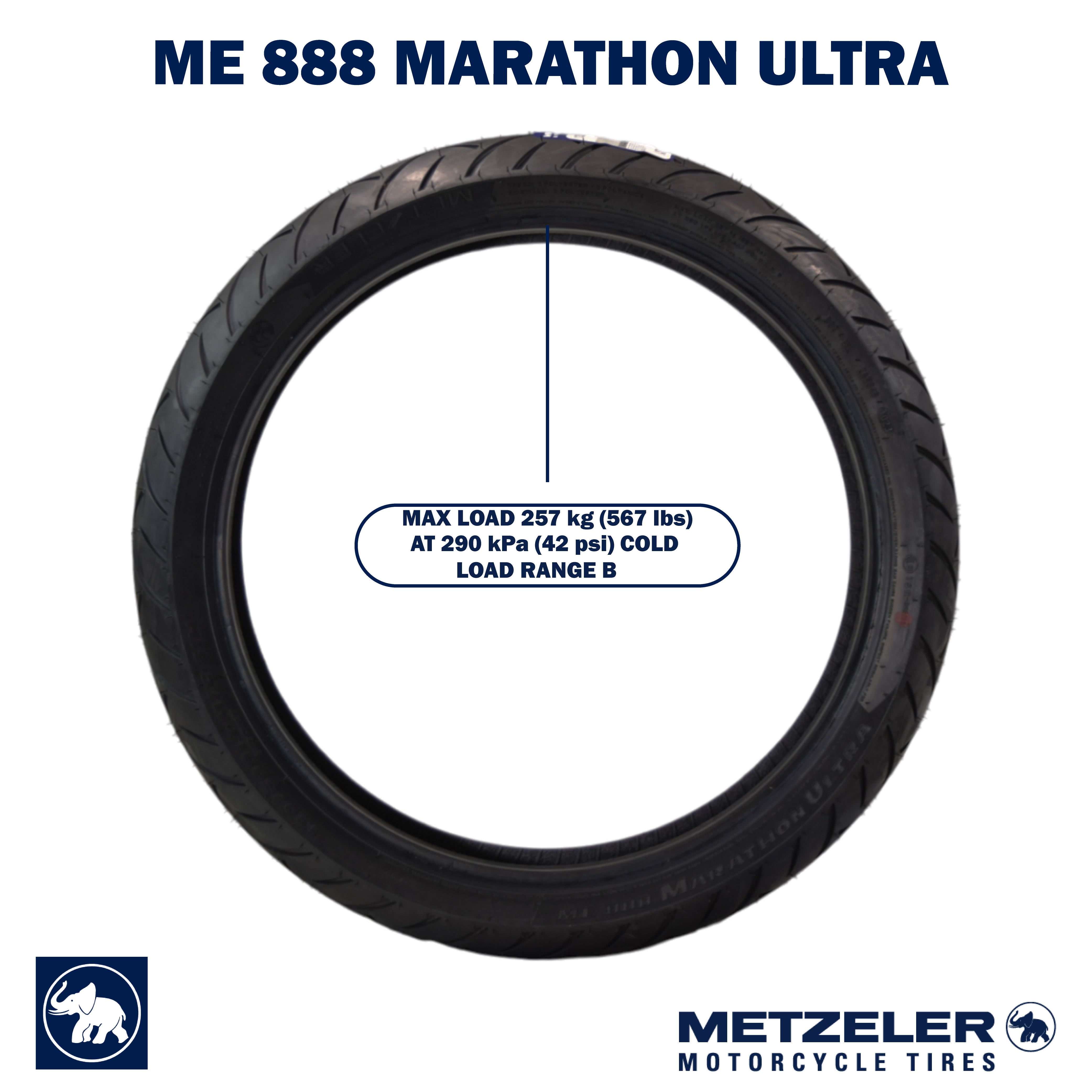 Metzeler ME 888 Marathon Ultra Front 130/60B19 61H Motorcycle Tire with Keychain