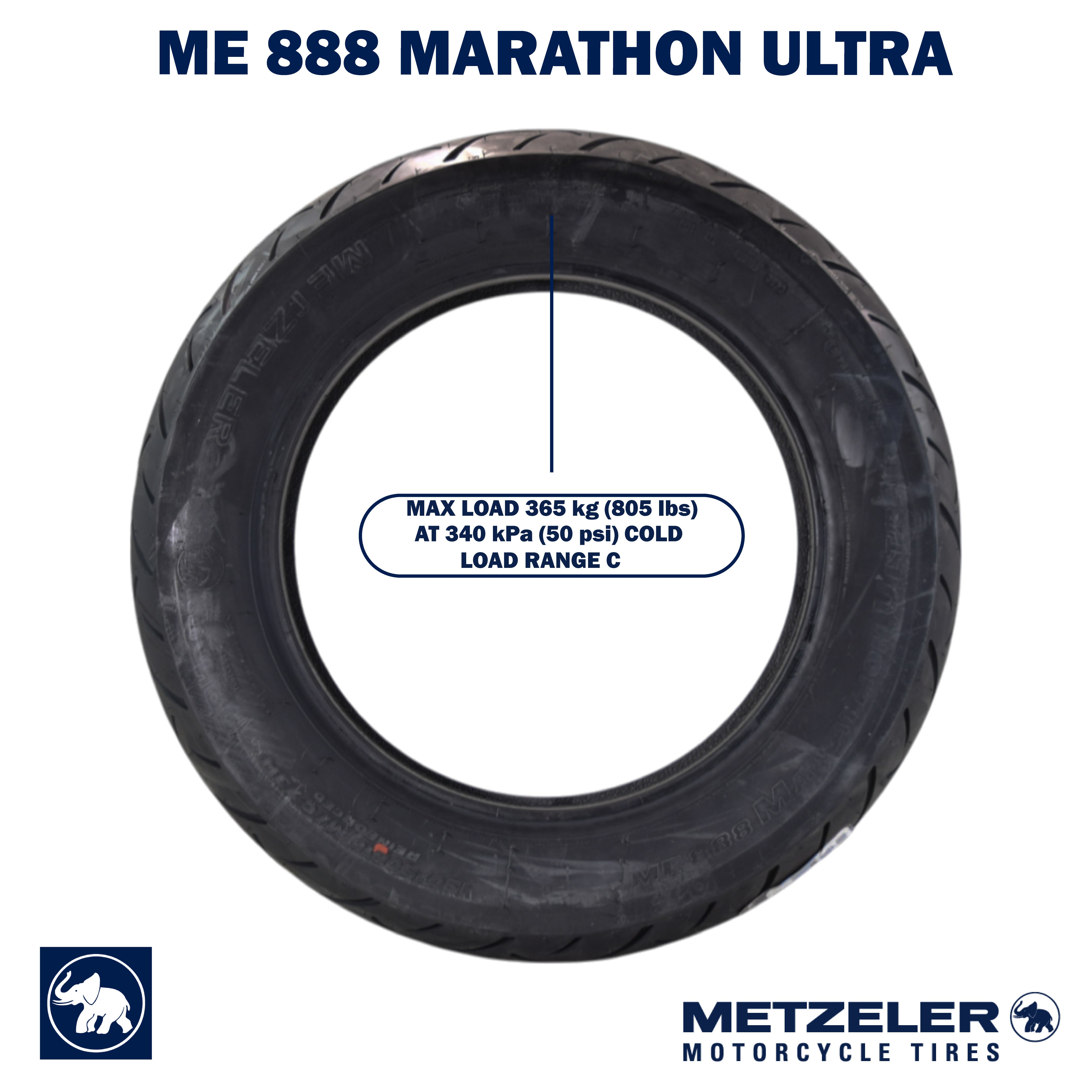 Metzeler ME 888 Marathon Ultra Front 130/90B16 REINF Motorcycle Tire w/ Keychain