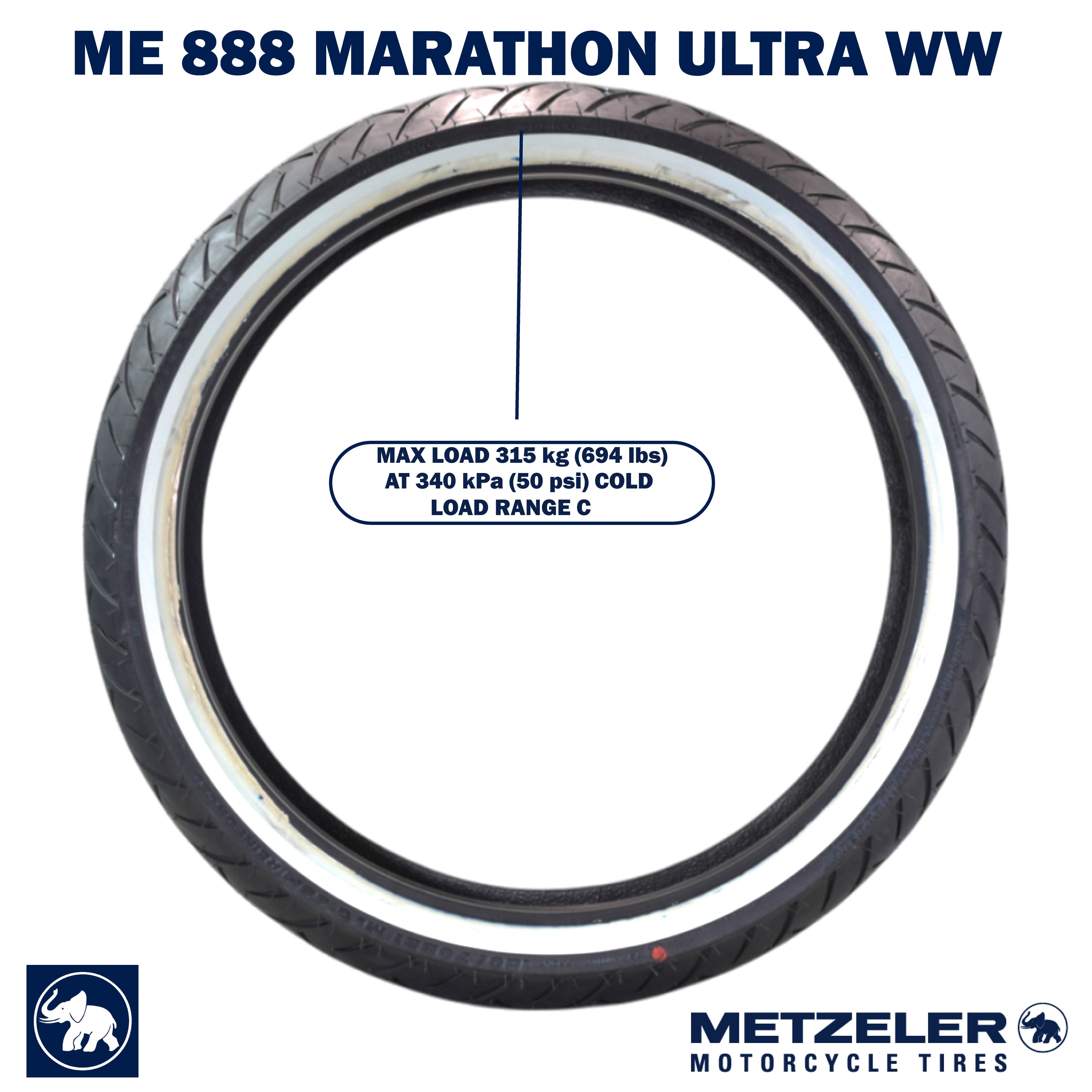 ME 888 Marathon Ultra Front 120/70B21 Wide Whitewall 68H