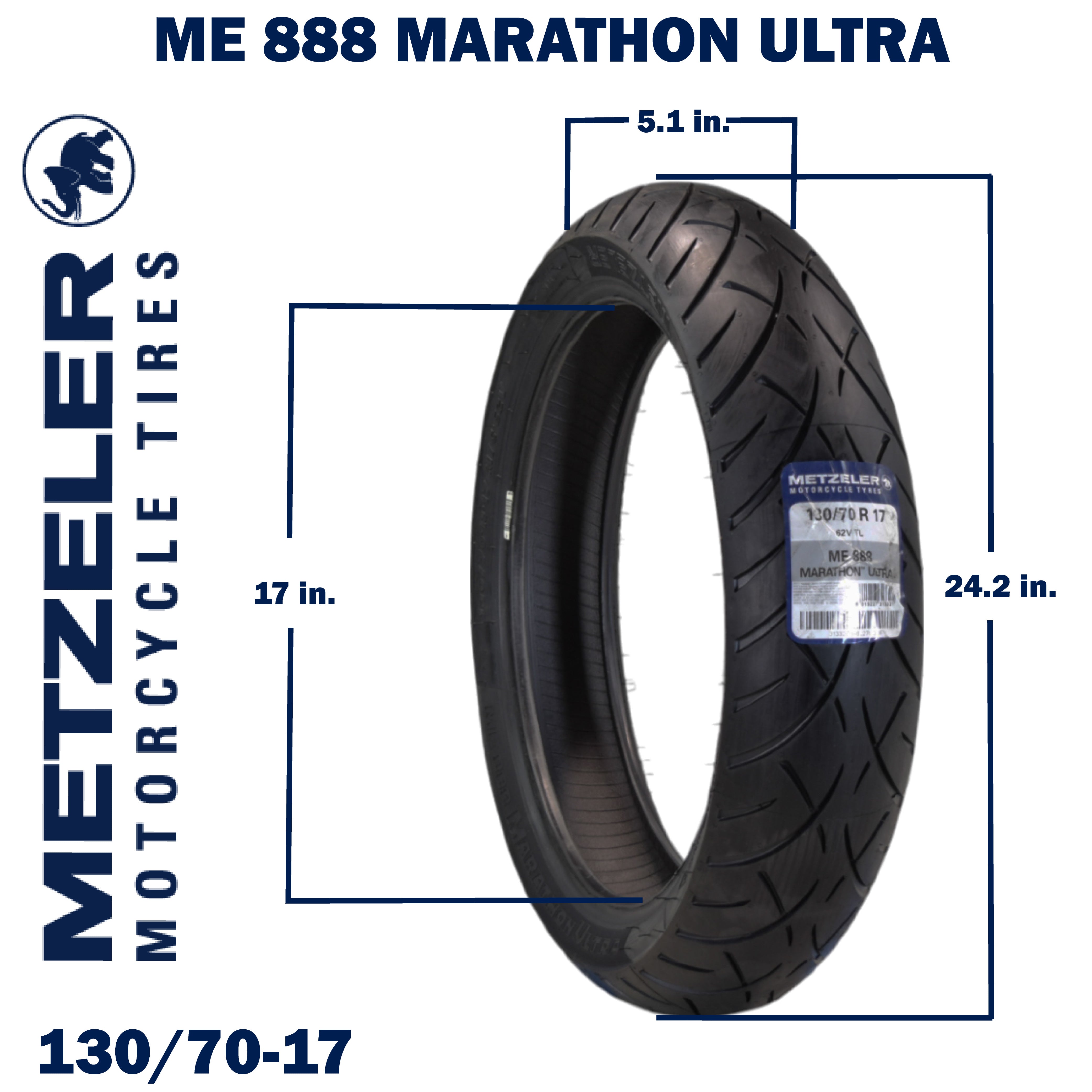 Metzeler ME 888 Marathon Ultra Front 130/70R17 62V Motorcycle Tire with Keychain