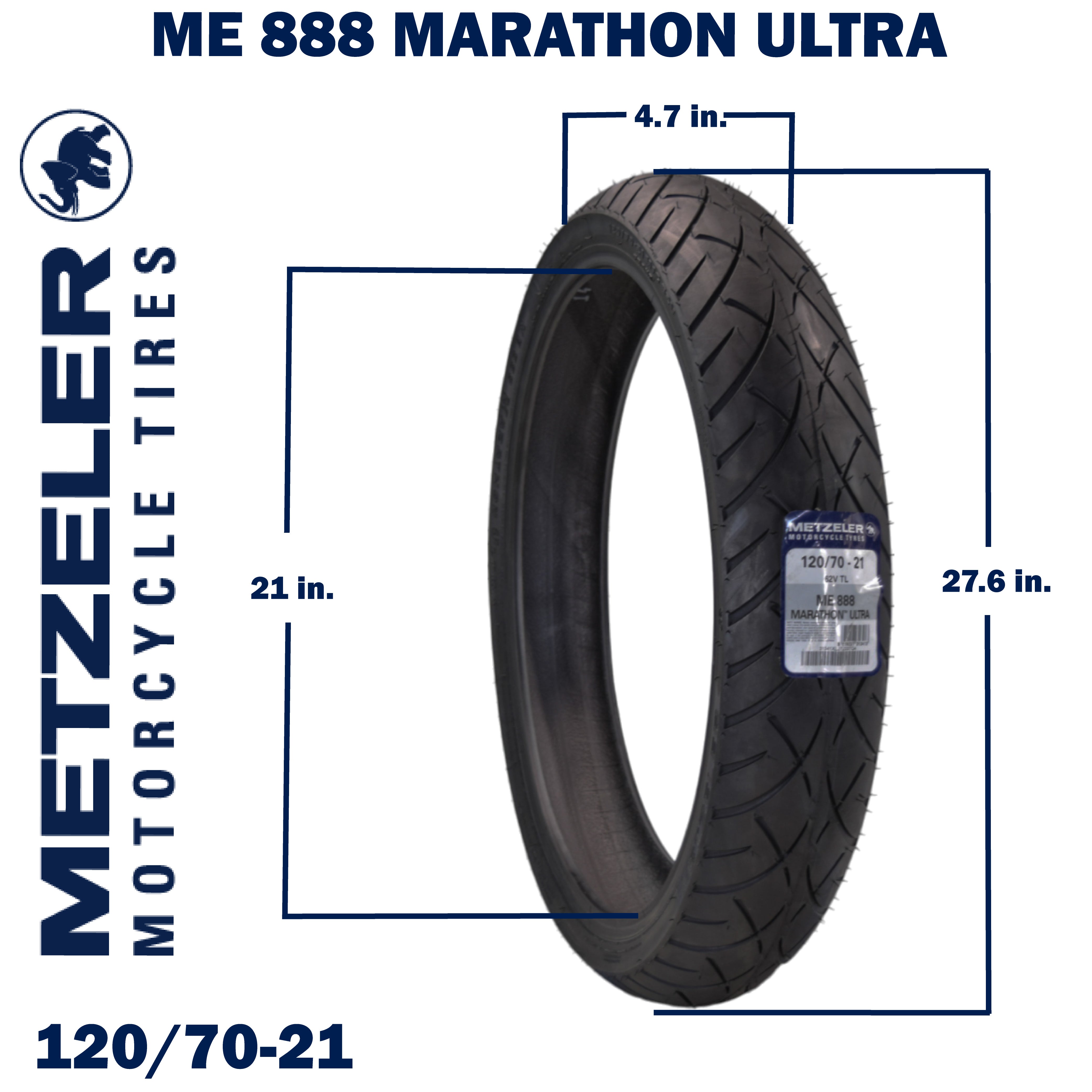 Metzeler ME 888 Marathon Ultra Front 120/70-21 62V Motorcycle Tire with Keychain