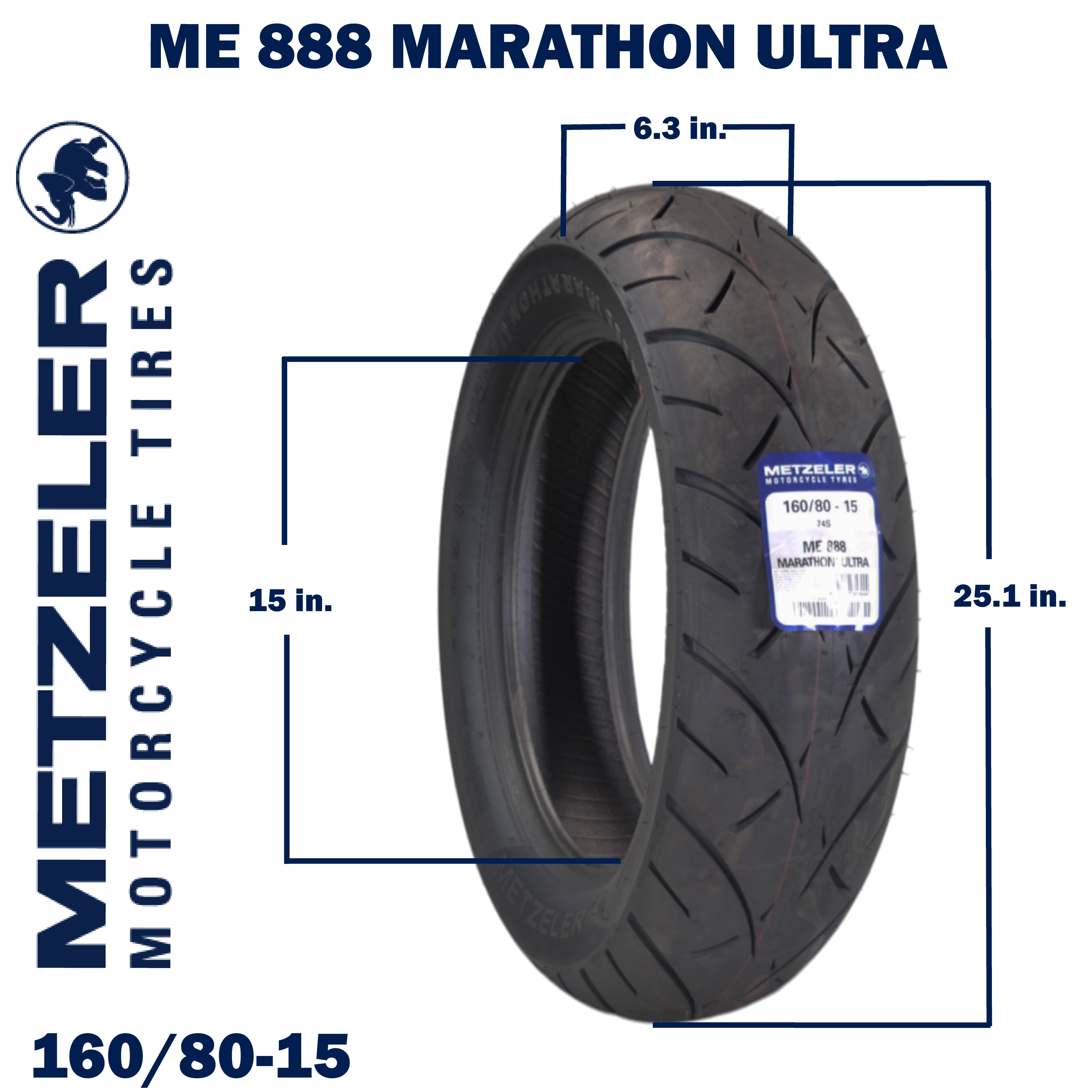 Metzeler ME 888 Marathon Ultra Rear 160/80-15 74S Motorcycle Tire with Keychain