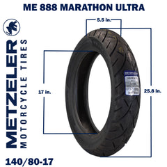 Metzeler ME 888 Marathon Ultra Rear 140/80B17 69V Motorcycle Tire with Keychain