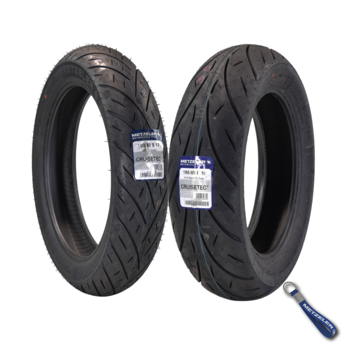 Metzeler Cruisetec Front 130/80B17 & Rear 180/65B16 REINF Tire Set w/ Keychain