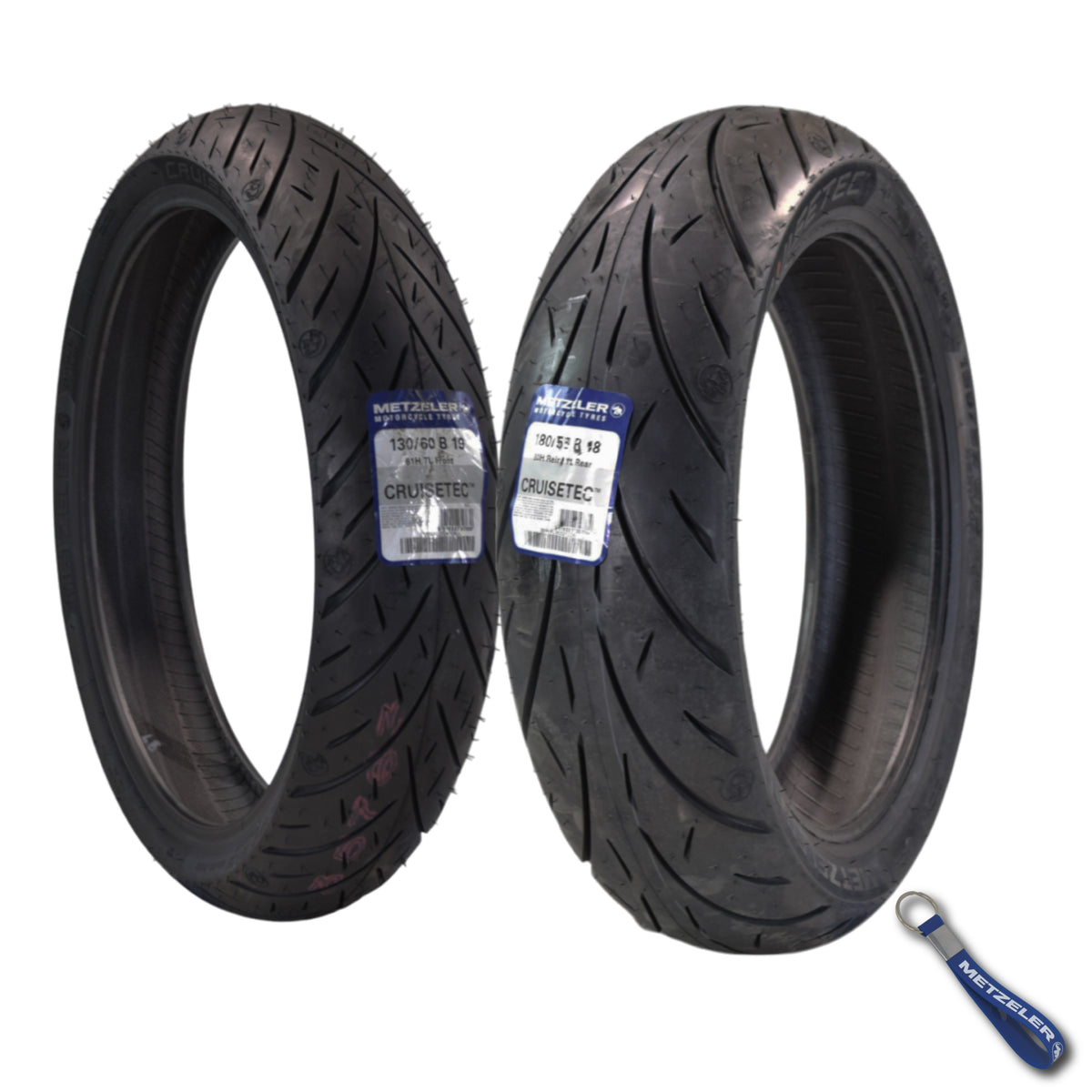 Metzeler Cruisetec Front 130/60B19 & Rear 180/55B18 REINF Tire Set w/ Keychain