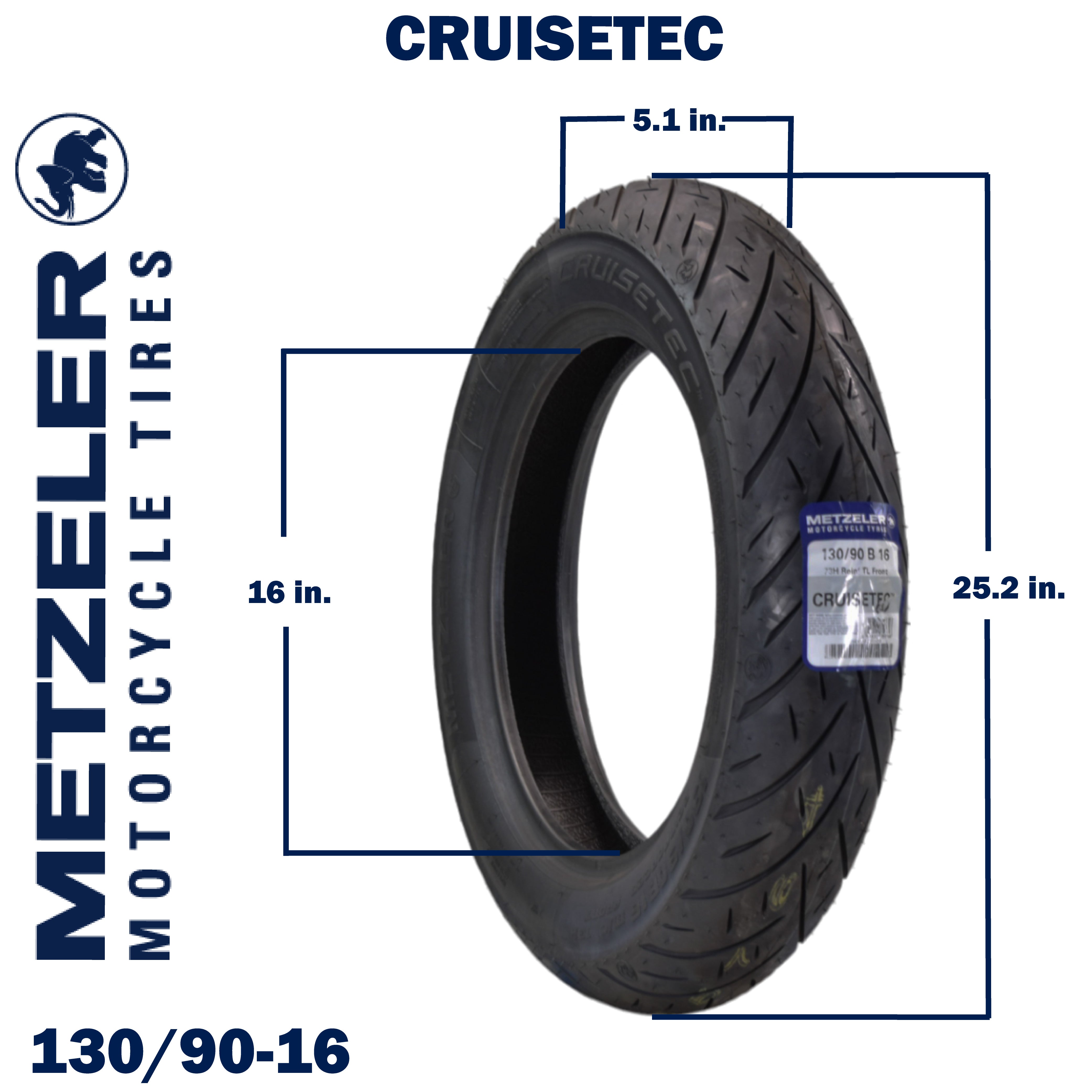 Metzeler Cruisetec 130/90B16 73H REINF TL Motorcycle Front Tire with Keychain