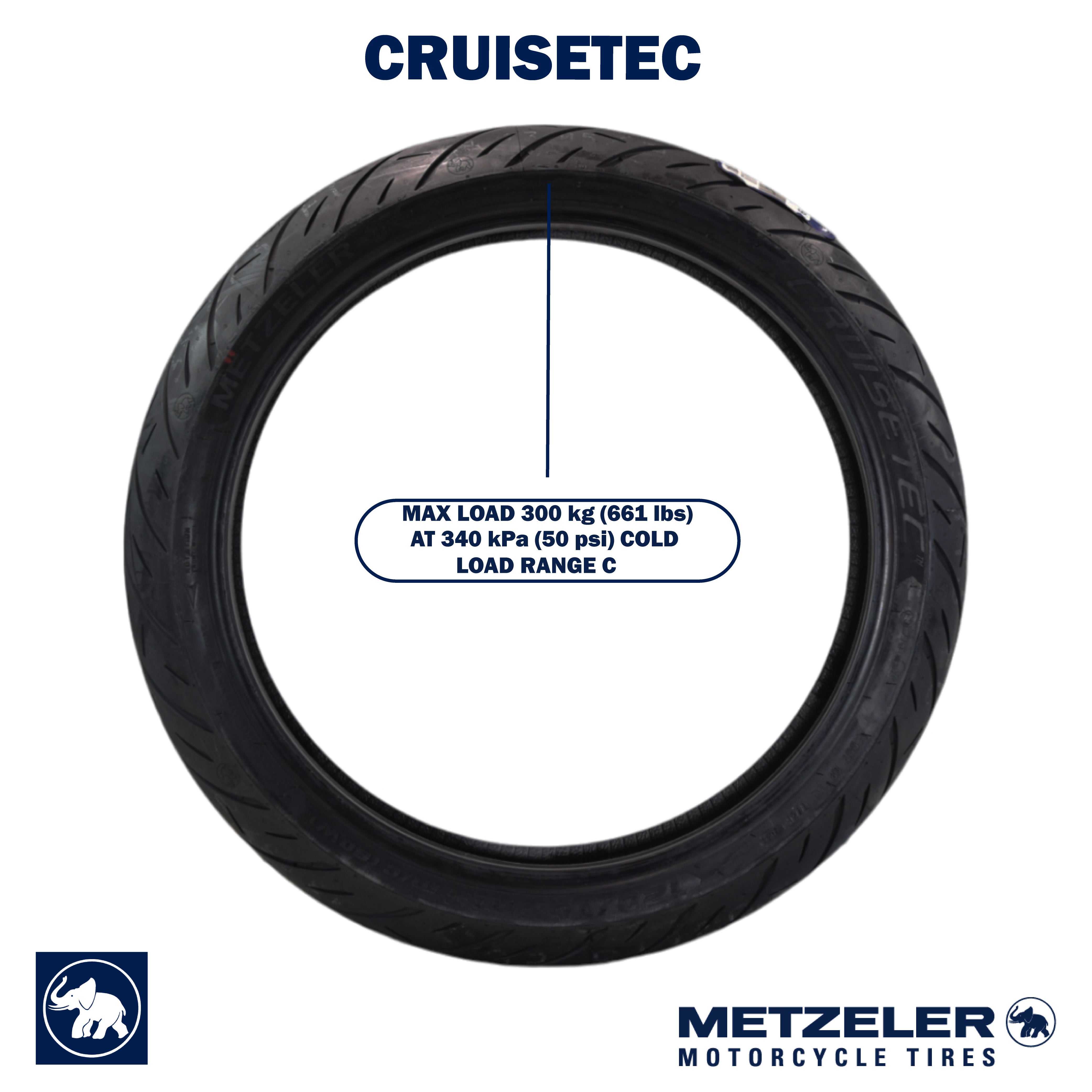 Metzeler Cruisetec 120/70ZR19 60W TL V-Twin Motorcycle Front Tire with Keychain