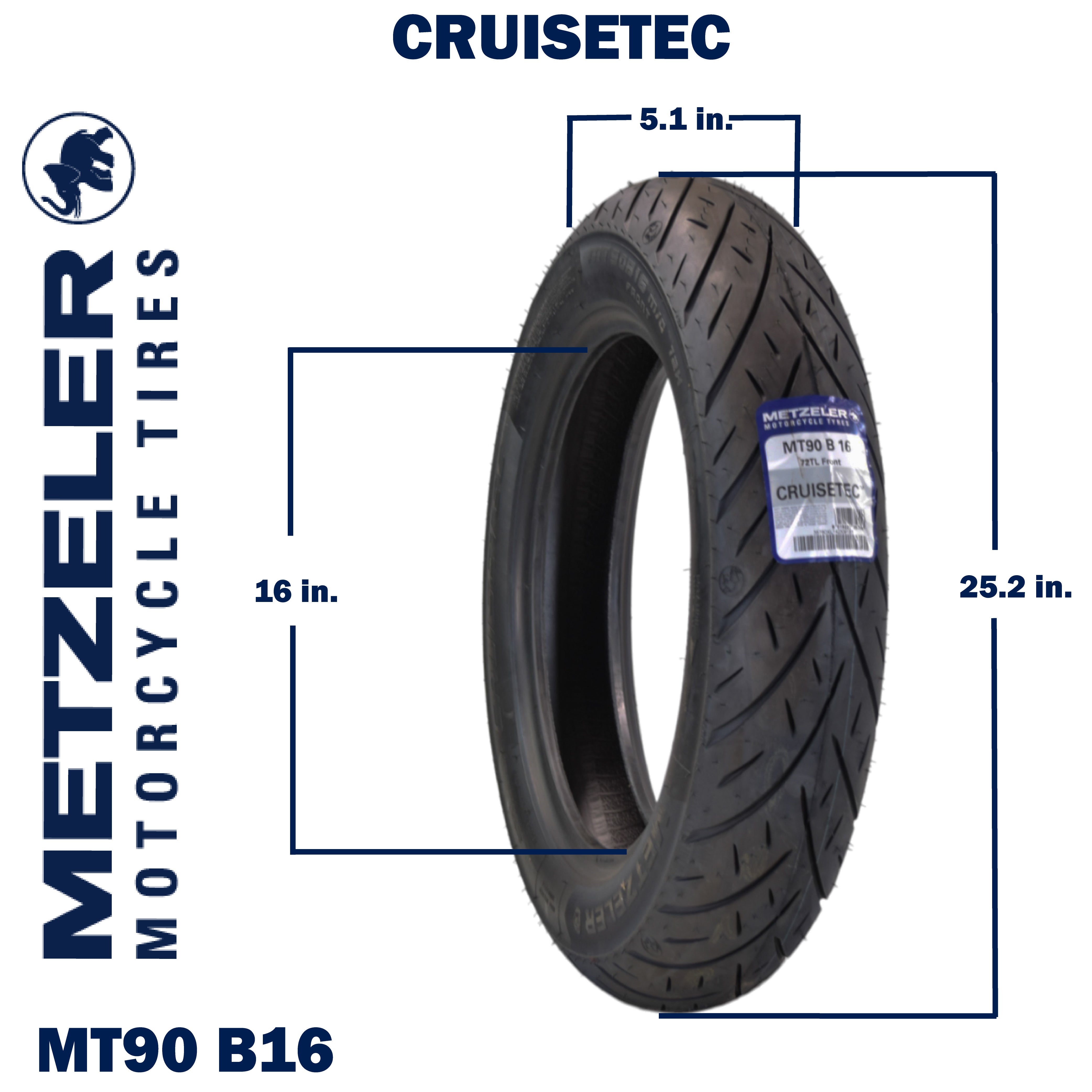 Metzeler Cruisetec MT90B16 72H TL V-Twin Motorcycle Front Tire with Keychain