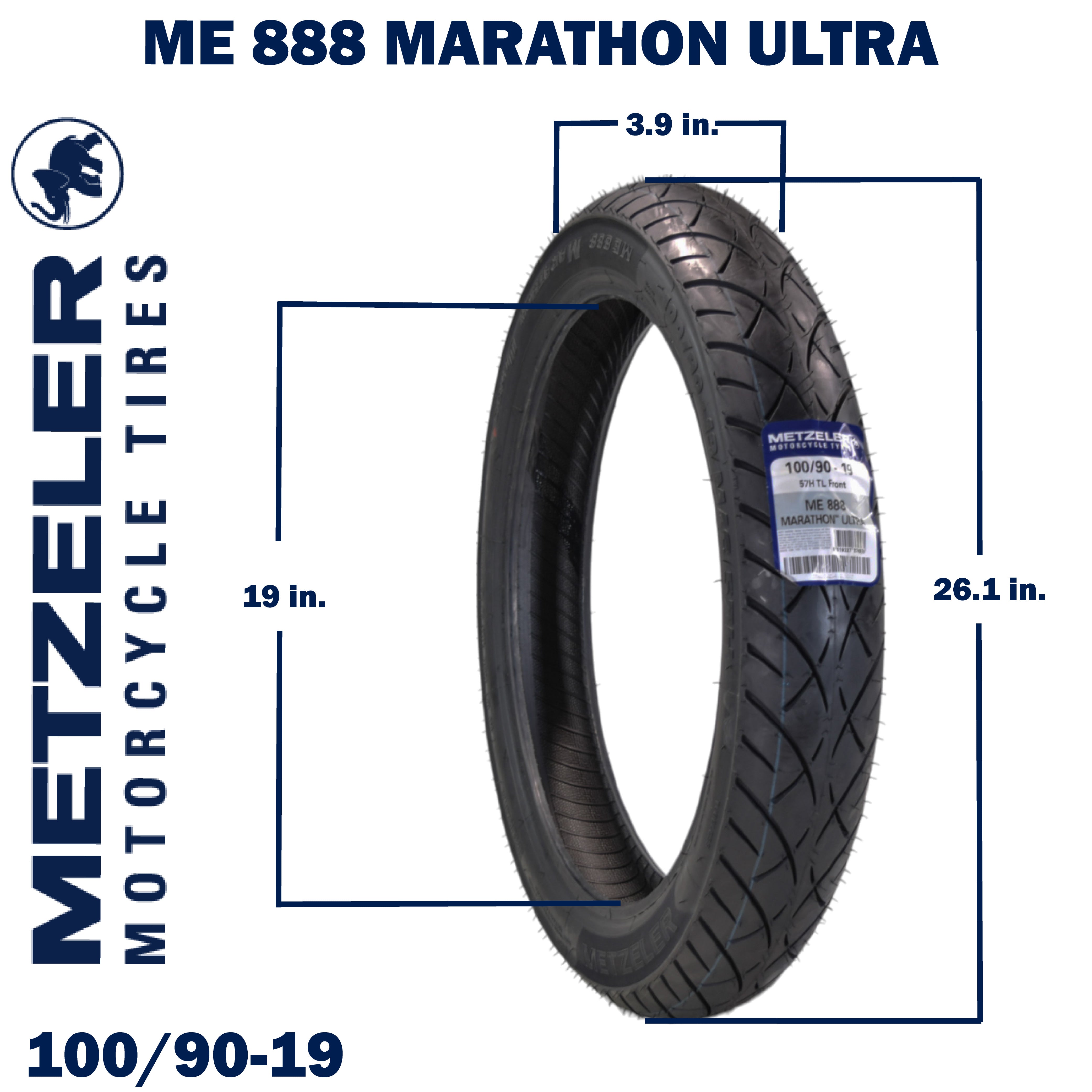 Metzeler ME 888 Marathon Ultra Front 100/90-19 57H Motorcycle Tire with Keychain