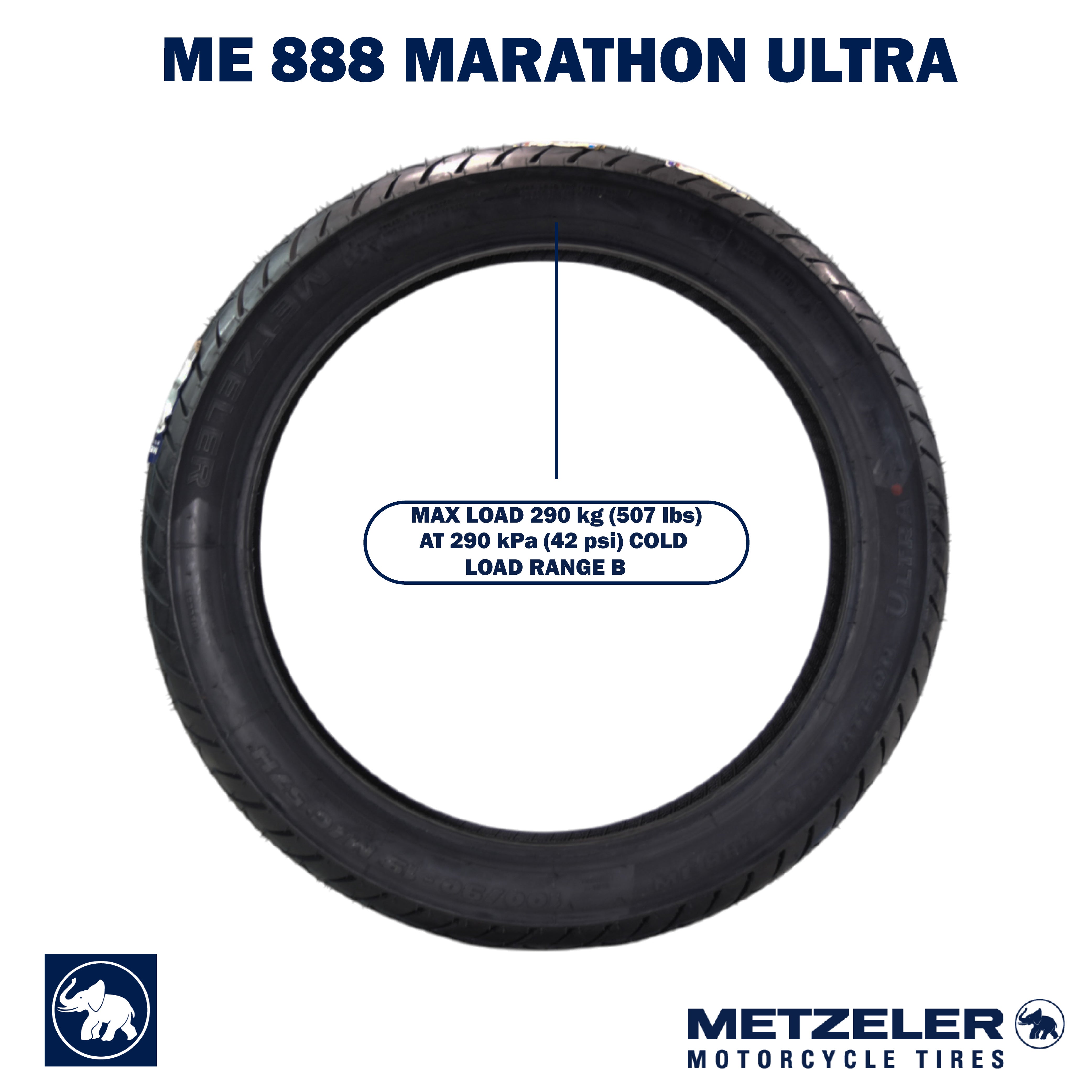 Metzeler ME 888 Marathon Ultra Front 100/90-19 57H Motorcycle Tire with Keychain