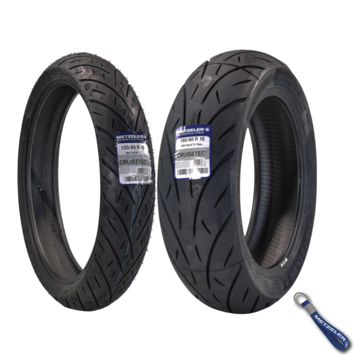 Metzeler Cruisetec Front 130/60B19 REINF & Rear 180/60R16 Tire Set w/Keychain