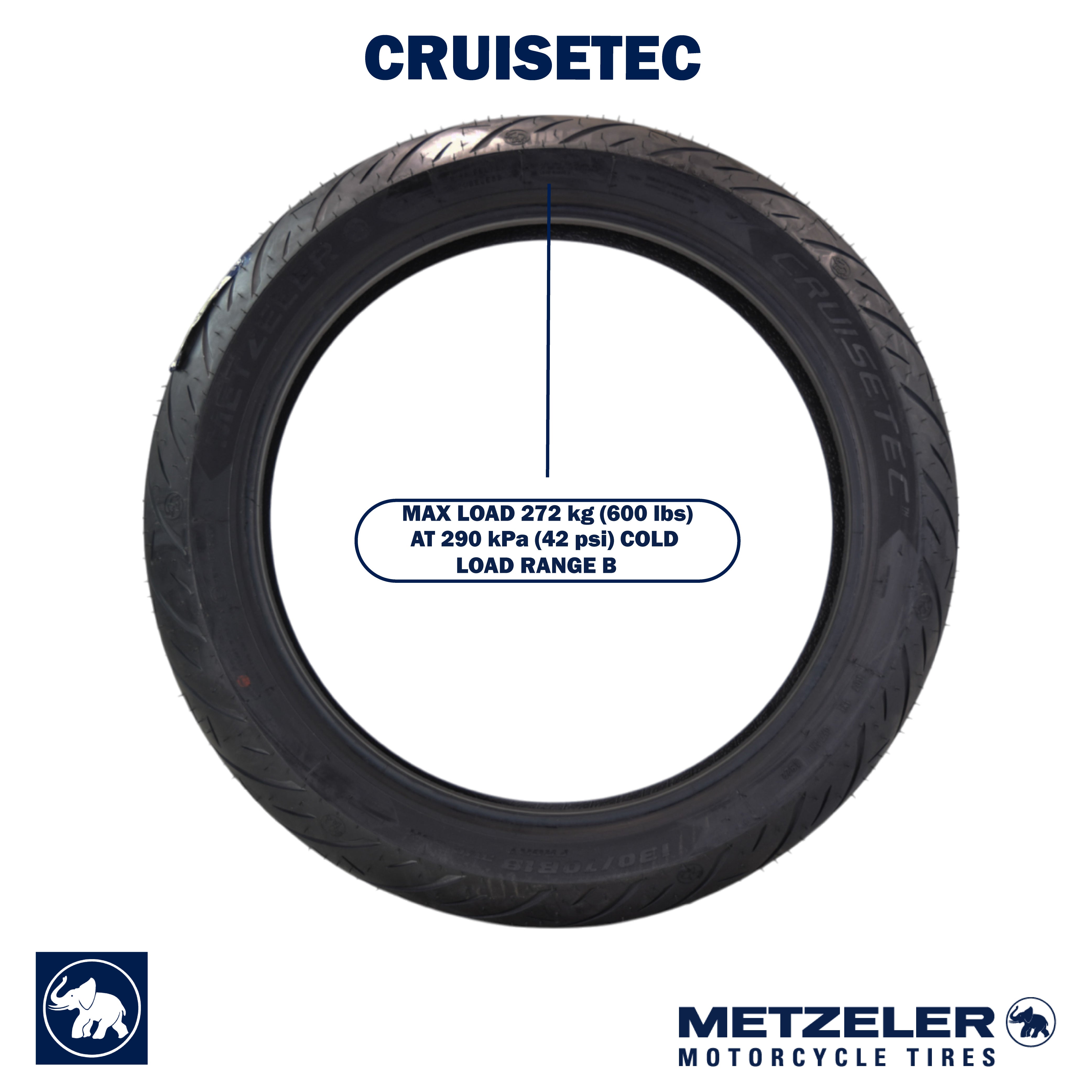 Metzeler Cruisetec 130/70B18 63H TL V-Twin Motorcycle Front Tire with Keychain