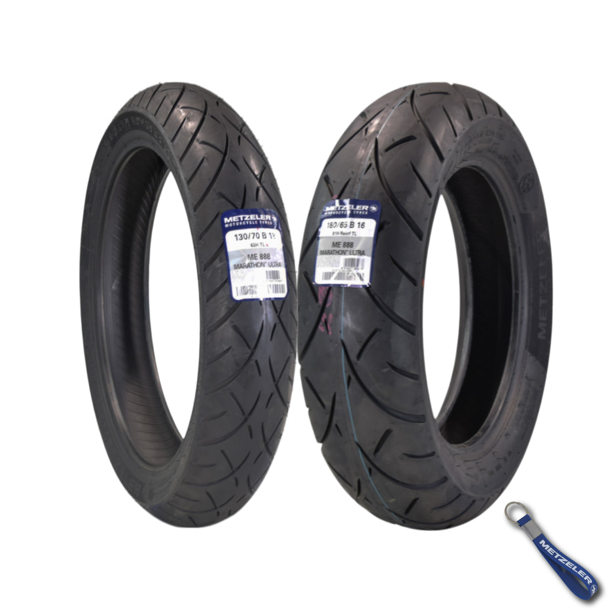 Metzeler ME 888 Marathon Ultra 130/70B18 & 180/65B16 MC Tire Set with Keychain