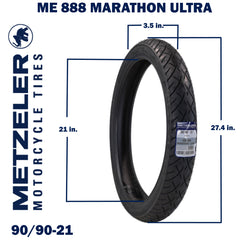 Metzeler ME 888 Marathon Ultra Front 90/90-21 54H Motorcycle Tire with Keychain