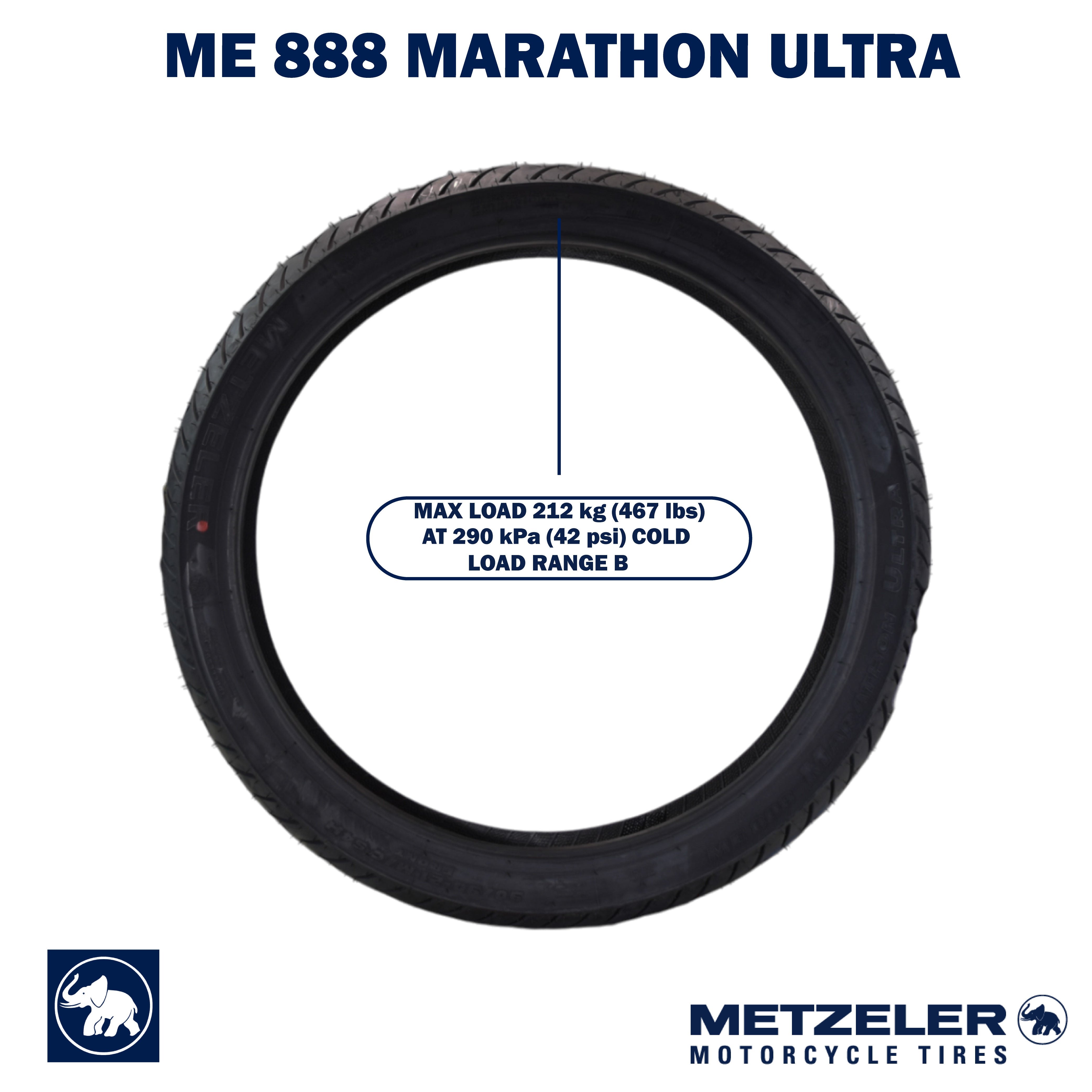 Metzeler ME 888 Marathon Ultra Front 90/90-21 54H Motorcycle Tire with Keychain