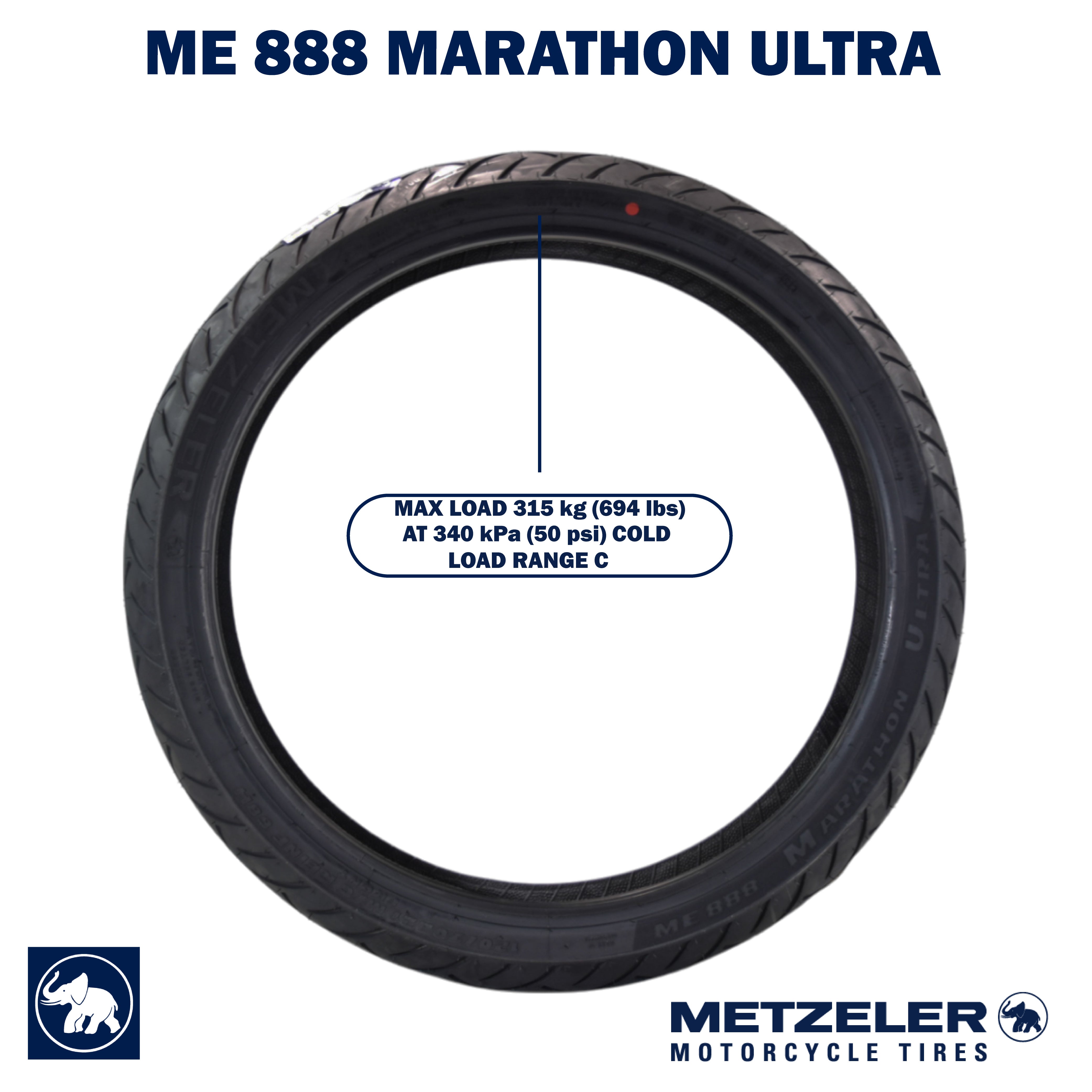 Metzeler ME 888 Marathon Ultra Front 120/70B21 REINF Motorcycle Tire w/ Keychain