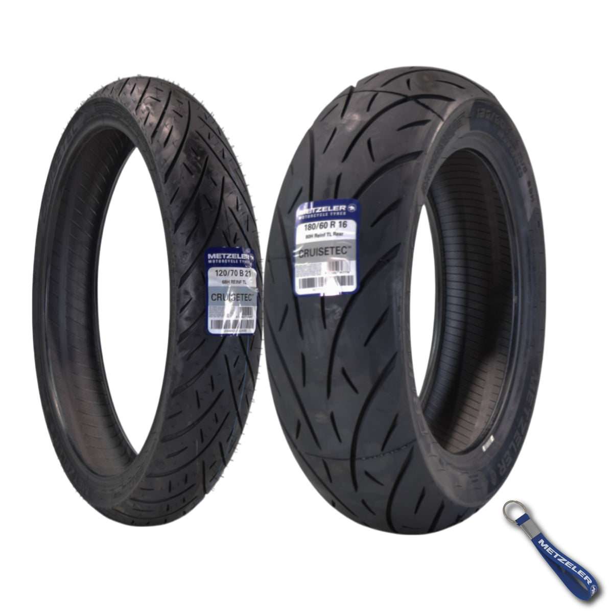 Metzeler Cruisetec Front 120/70B21 REINF & Rear 180/60R16 Tire Set w/ Keychain