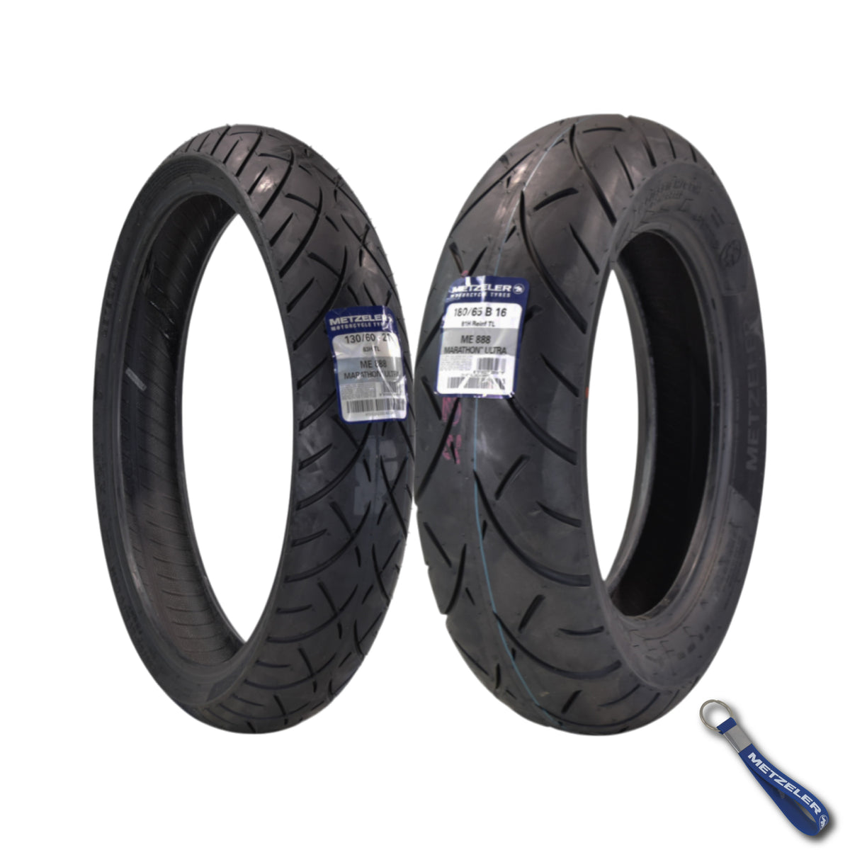 Metzeler ME 888 Marathon Ultra 130/60-21 & 180/65B16 MC Tire Set with Keychain