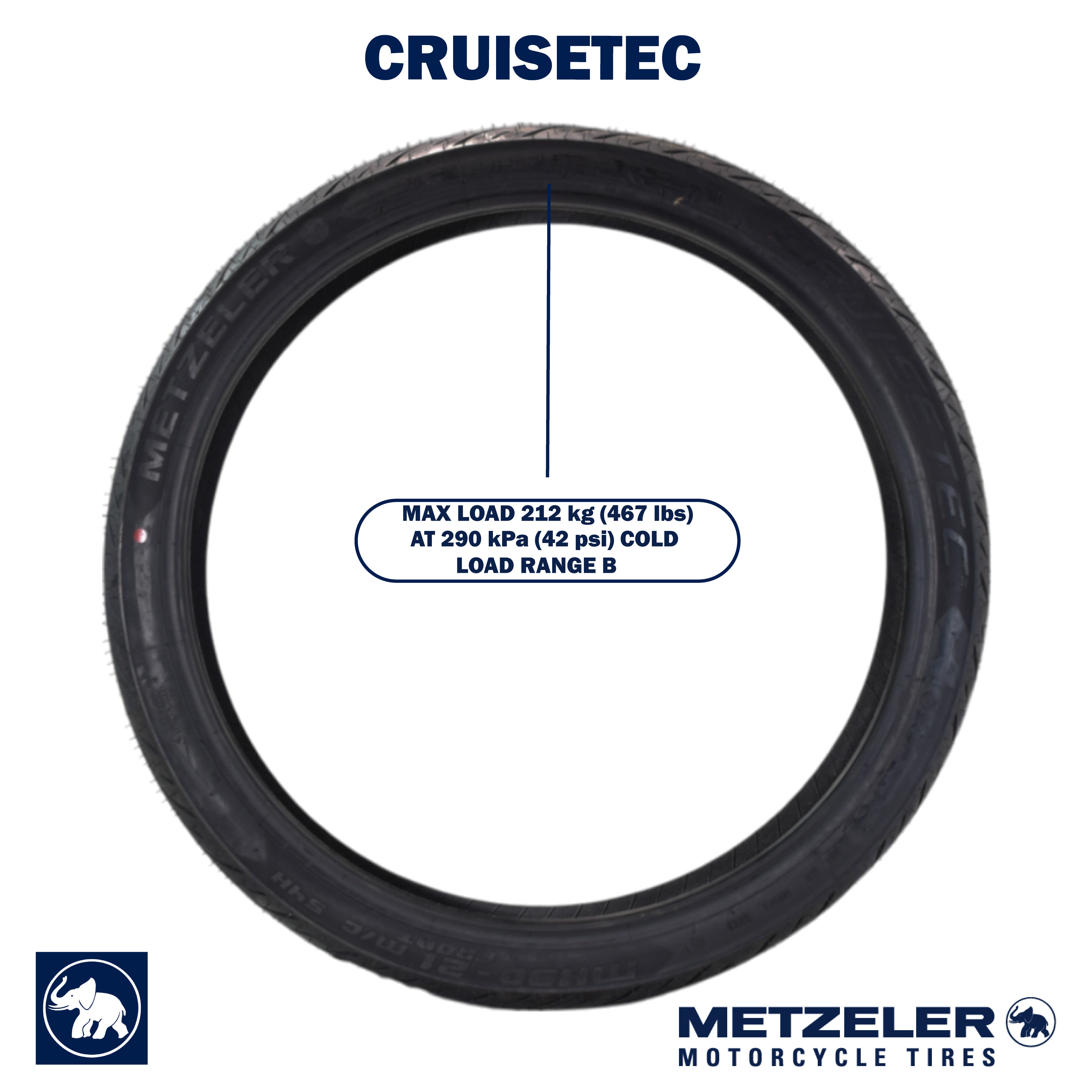 Metzeler Cruisetec MH90-21 54H TL V-Twin Motorcycle Front Tire with Keychain