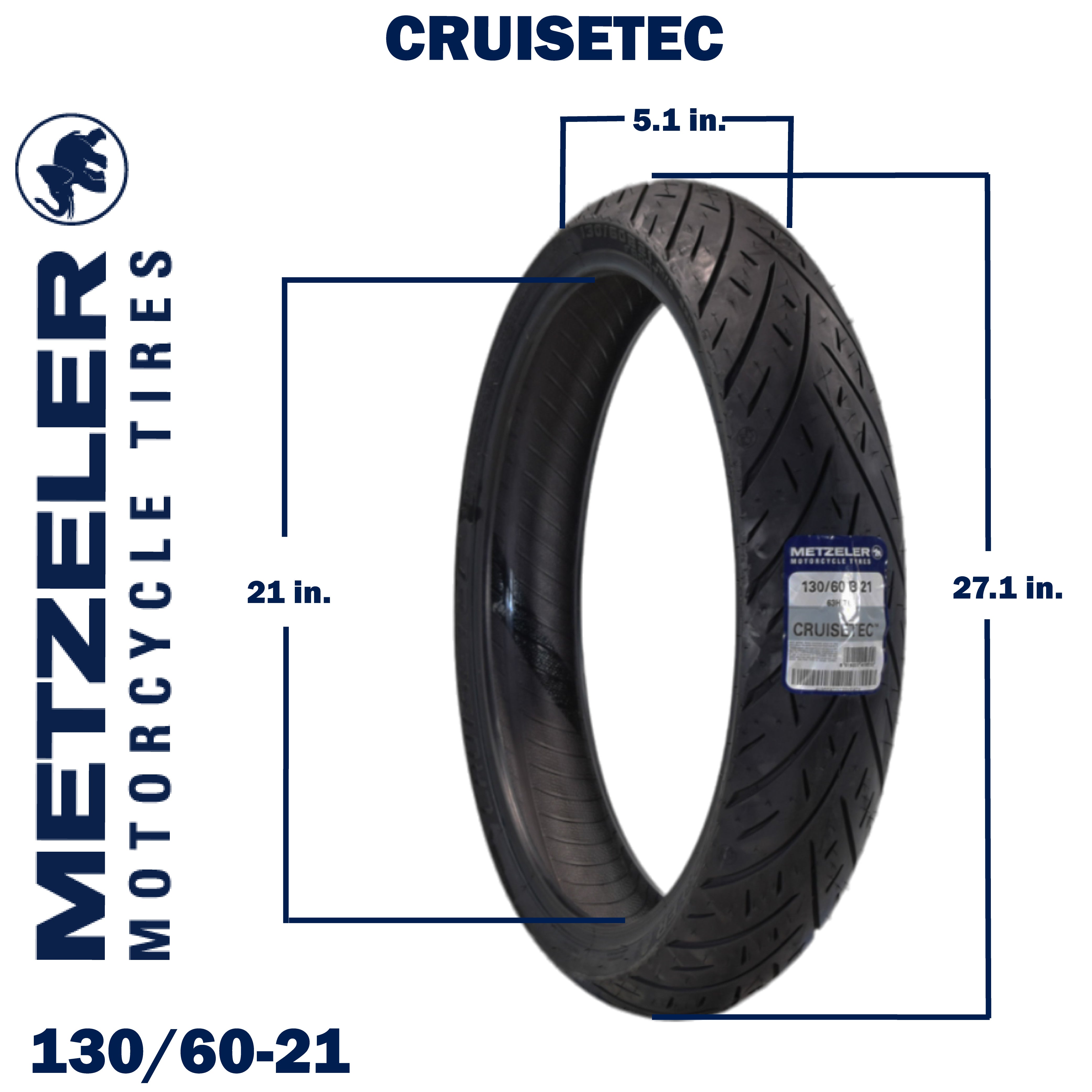 Metzeler Cruisetec 130/60B21 63H TL V-Twin Motorcycle Front Tire with Keychain