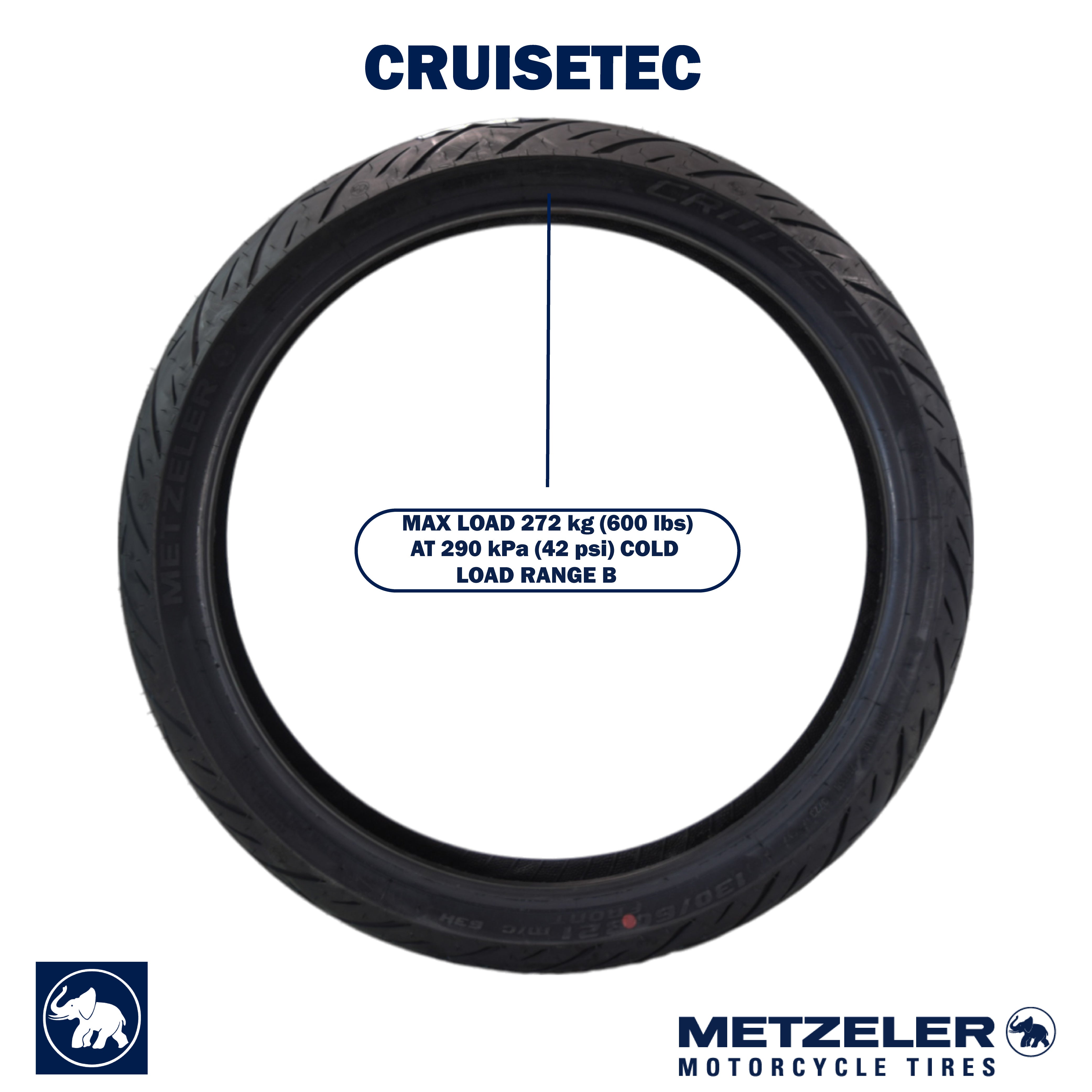 Metzeler Cruisetec 130/60B21 63H TL V-Twin Motorcycle Front Tire with Keychain