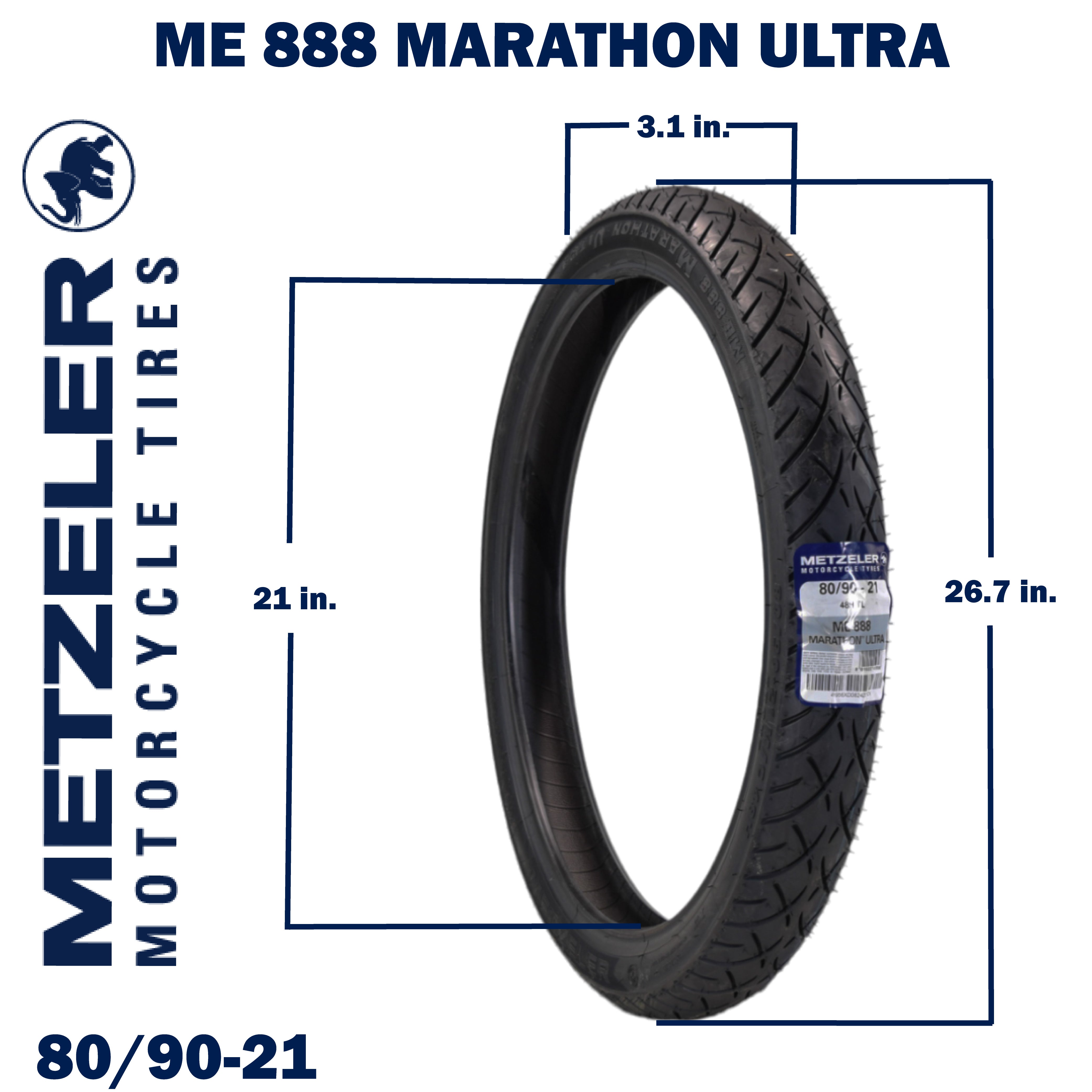 Metzeler ME 888 Marathon Ultra Front 80/90-21 48H Motorcycle Tire with Keychain