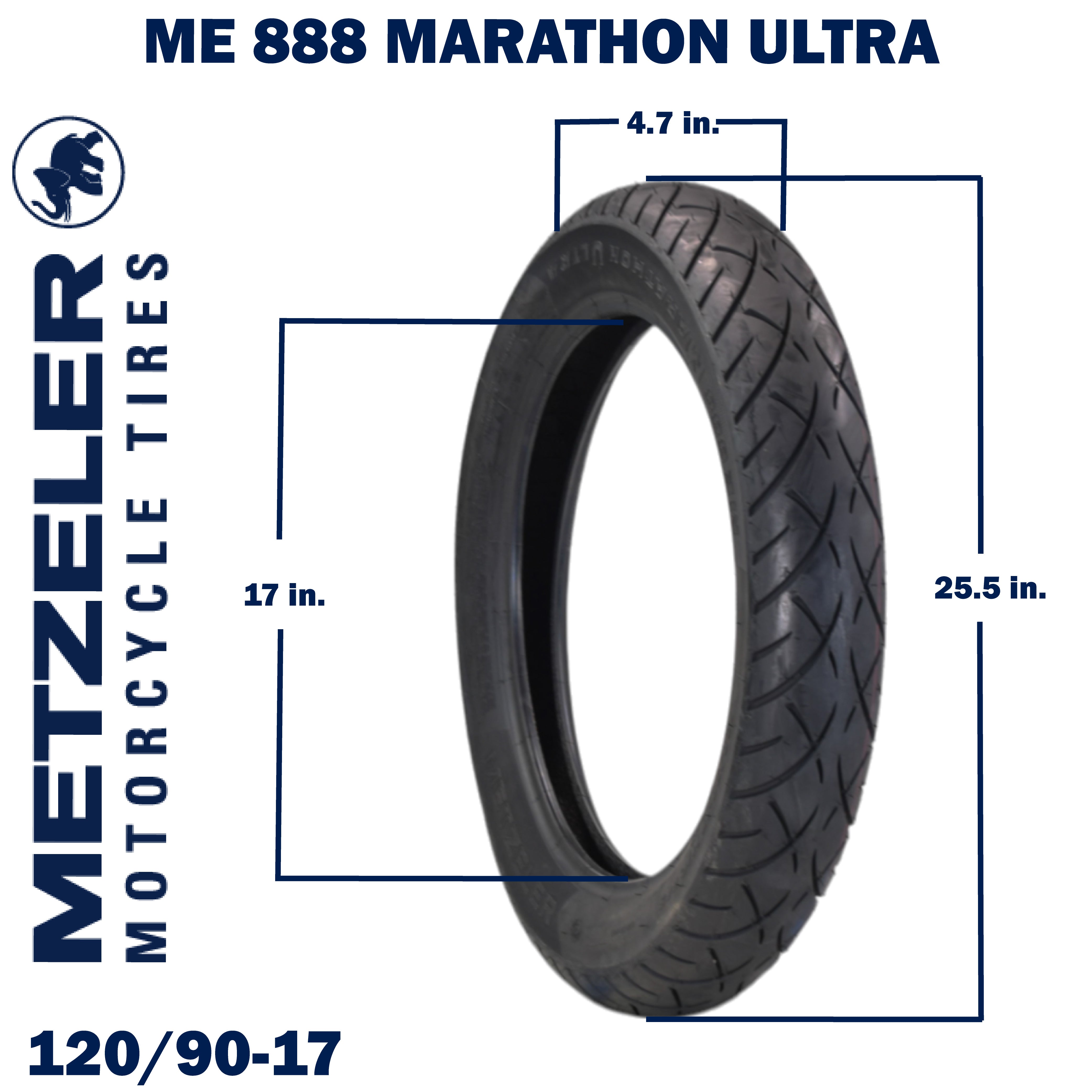 Metzeler ME 888 Marathon Ultra Front 120/90-17 64S Motorcycle Tire with Keychain