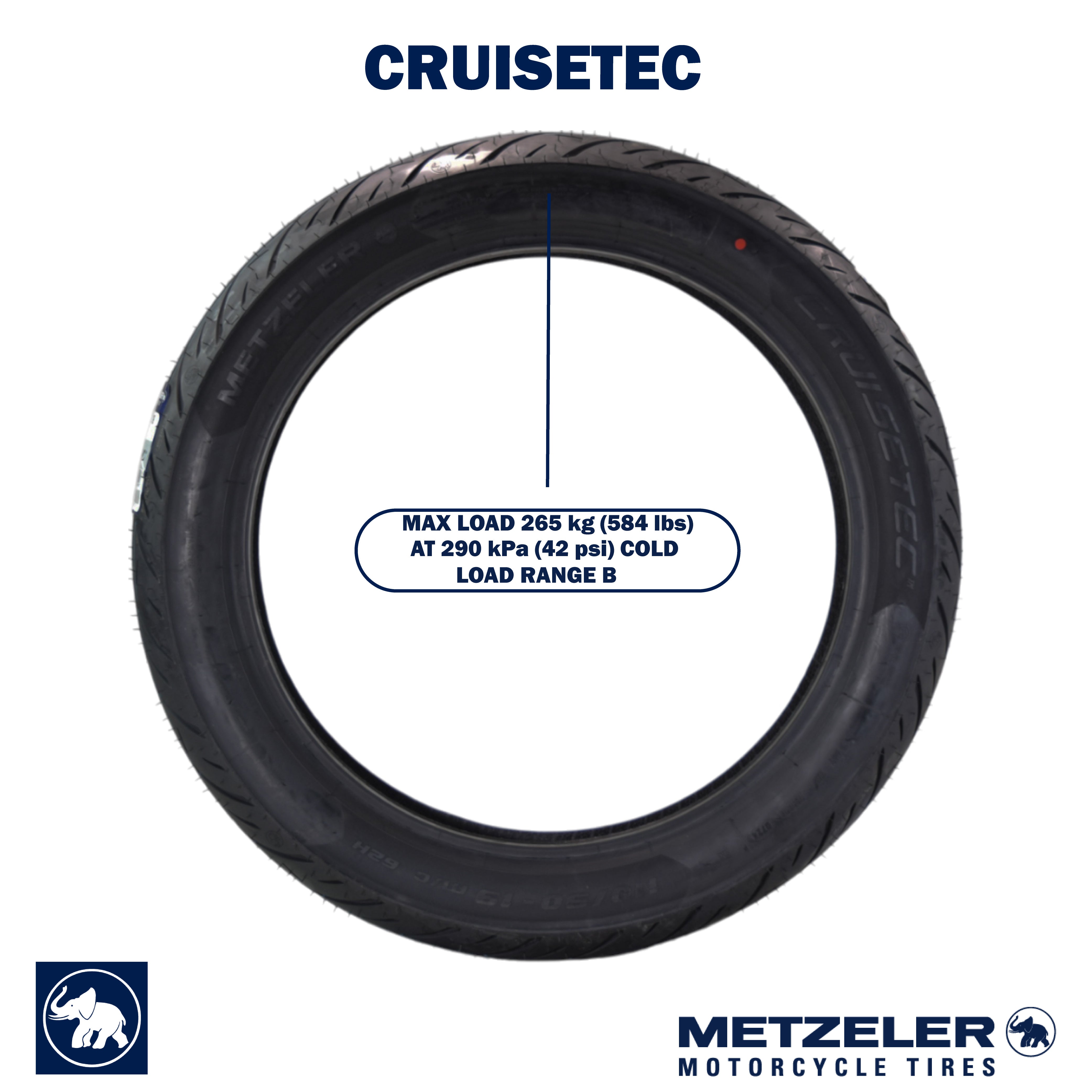 Metzeler Cruisetec 110/90-19 62H TL V-Twin Motorcycle Front Tire with Keychain