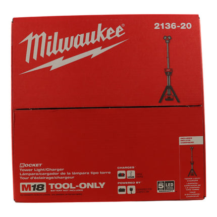 Milwaukee 2136-20 M18 ROCKET 6000 Lumens Cordless Tower Light/Charger