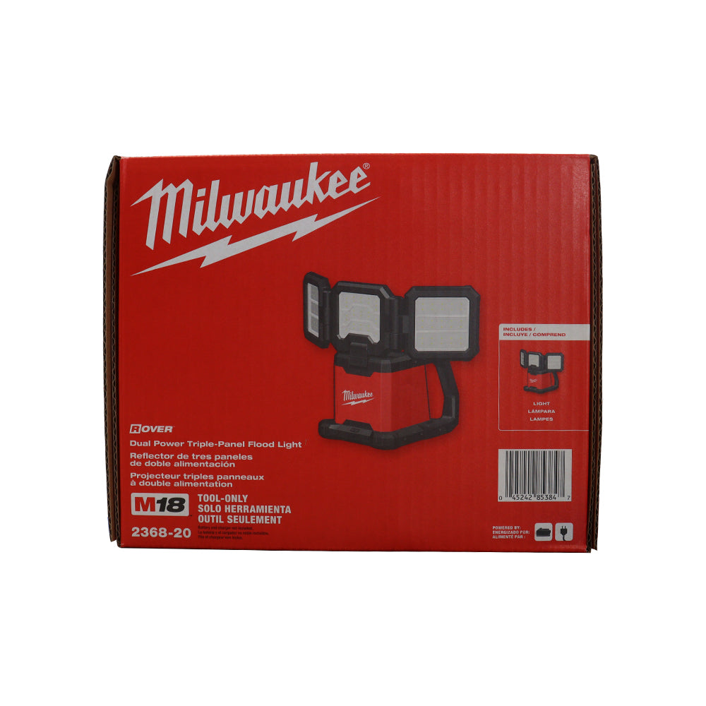 Milwaukee M18 ROVER Dual Power Triple-Panel Flood & Area Light, 4,500 Lumens TRUEVIEW™ High-Definition Output, Jobsite Portable Work Light with Hook/Magnet/Keyholes, Battery or AC Powered